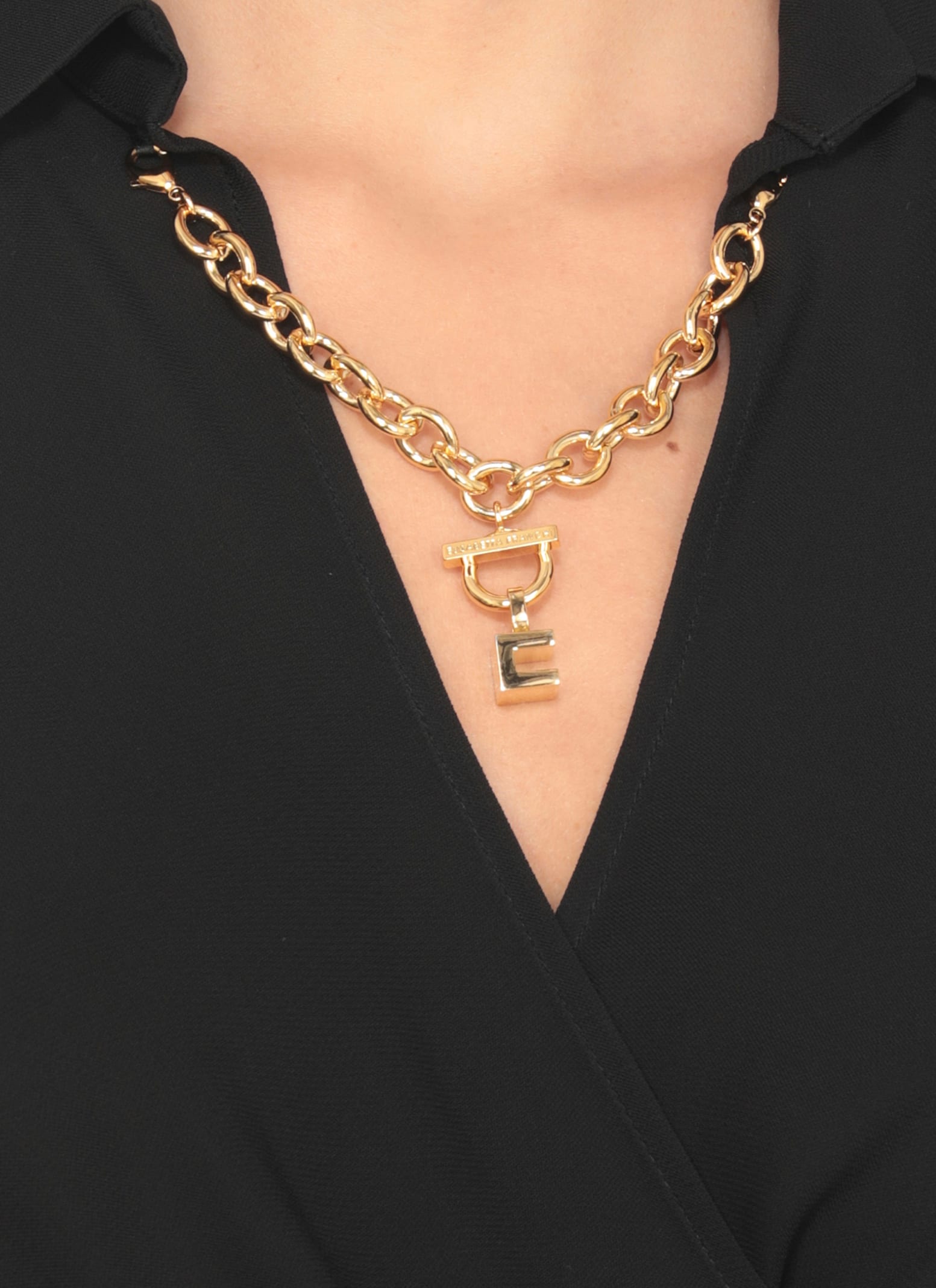 Elisabetta Franchi Blouse In Georgette Fabric With Jewel Detail In Black