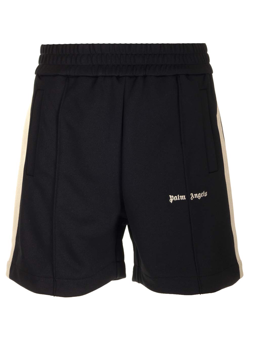 Palm Angels Shorts With Logo And Side Bands In Black/off-white