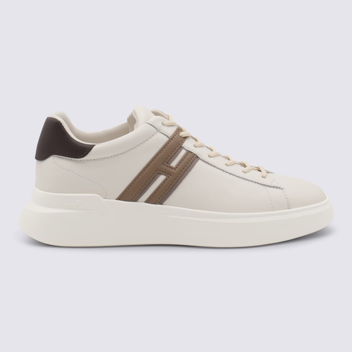 White And Beige Leather Sneakers