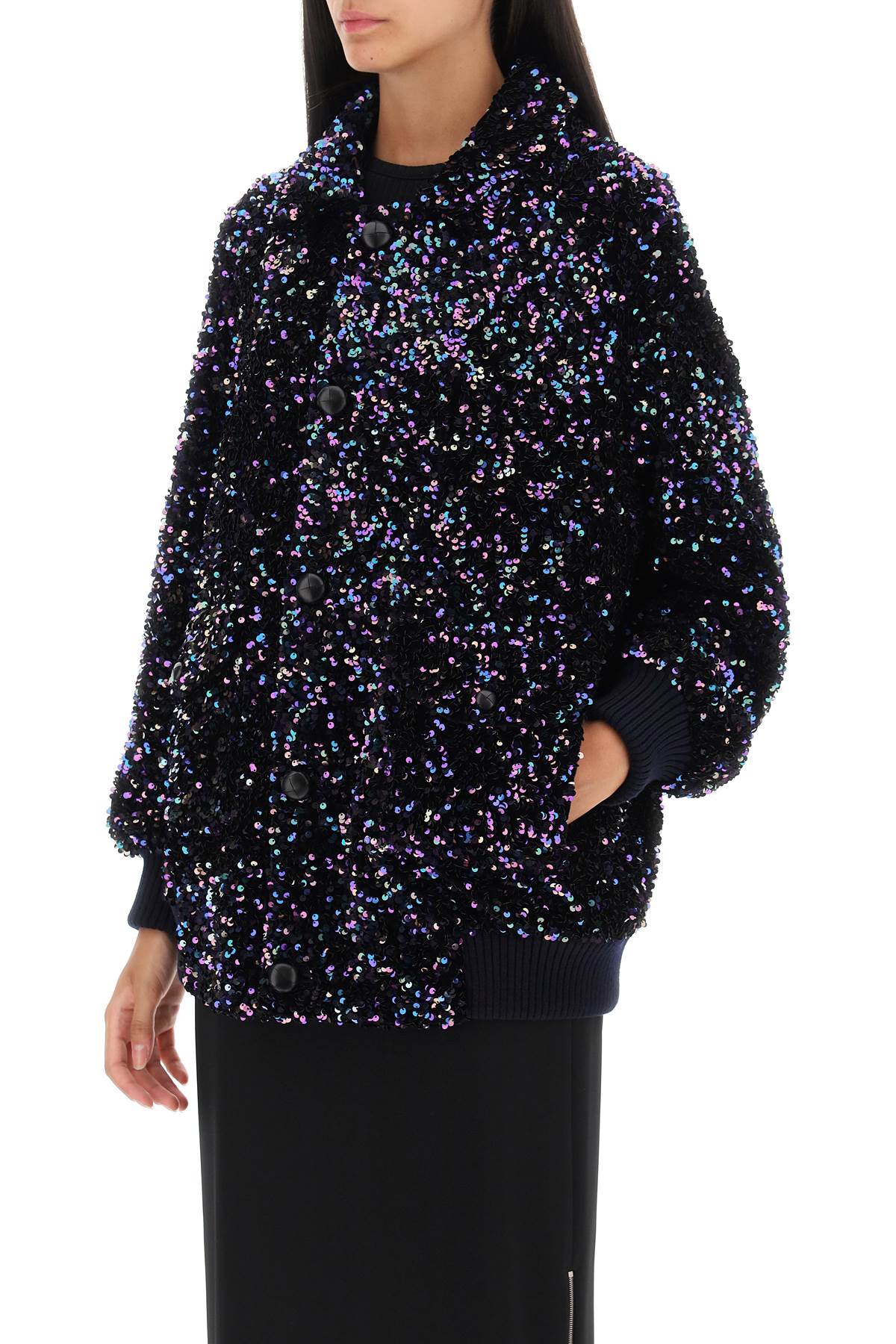Shop Blazé Milano Aileen Chabo Sequined Bomber Jacket In Black (blue)
