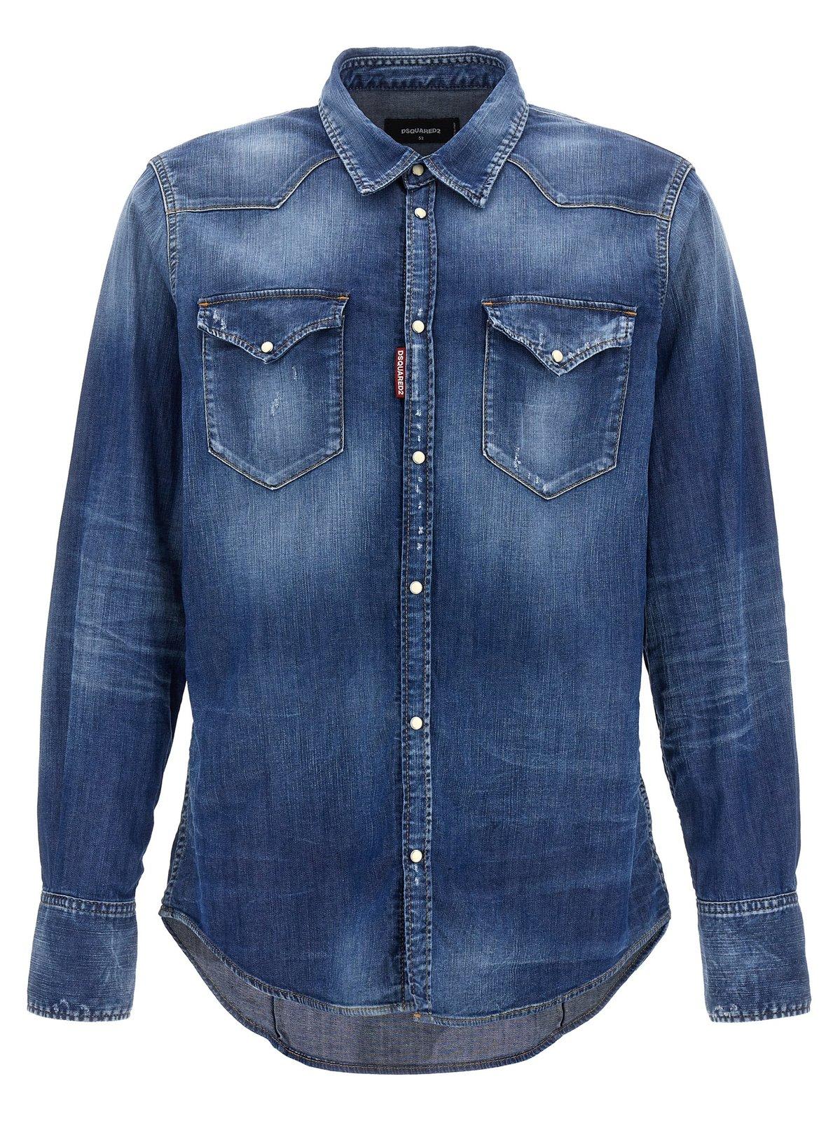 Shop Dsquared2 Buttoned Denim Shirt In Blue