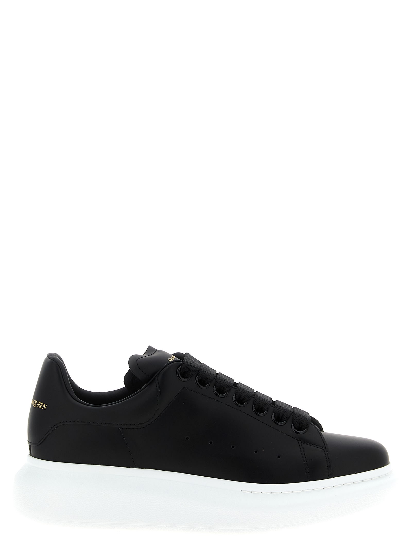 Alexander Mcqueen Black Low Top Sneakers With Logo Lettering On Tongue And Heel In Leather Woman In Multi