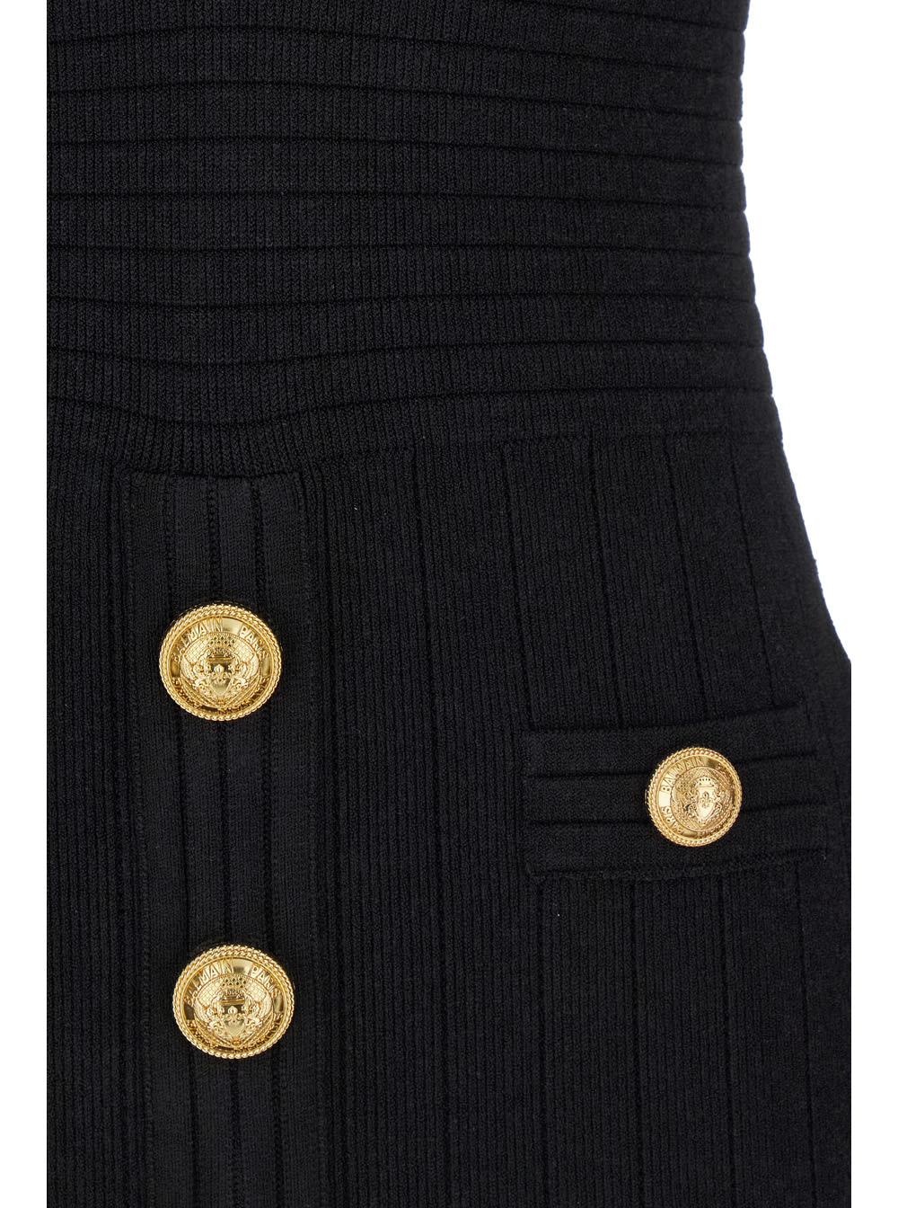 Shop Balmain Mini Black Dress With Golden Buttons In Stretch Viscose Woman