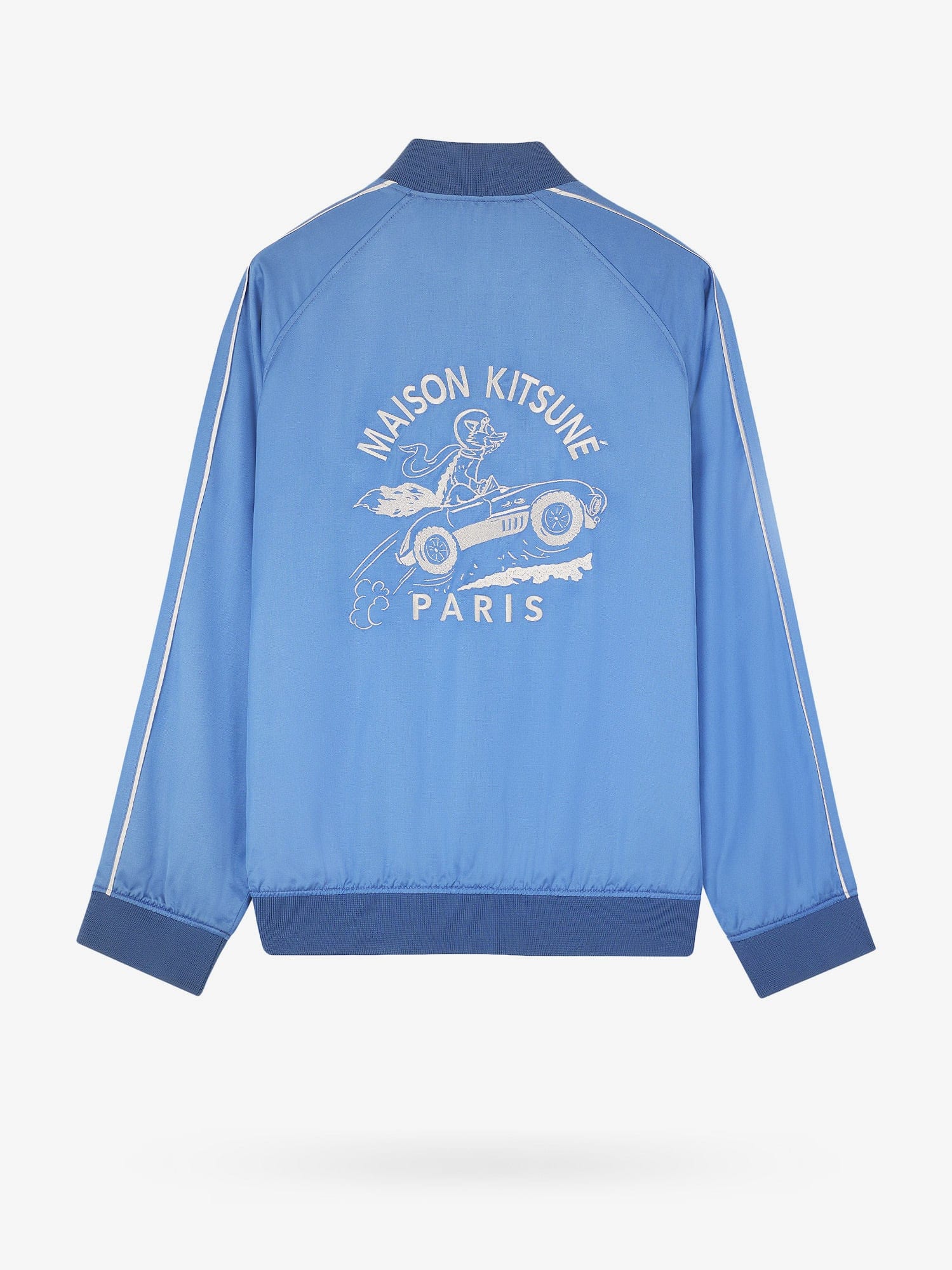 Maison Kitsuné Viscose Jacket With Logo Embroidery In Blue