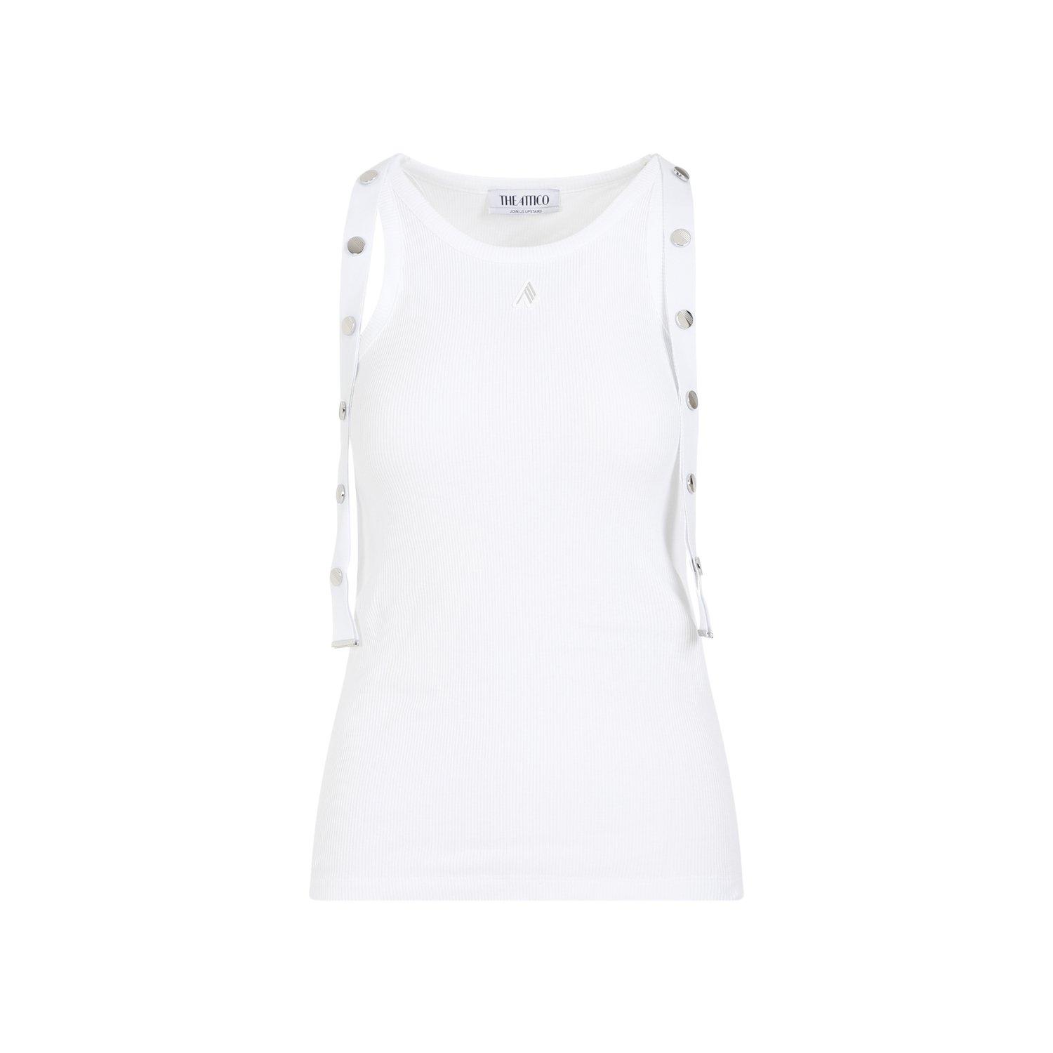 Shop Attico Logo Patch Ribbed Jersey Tank Top In White