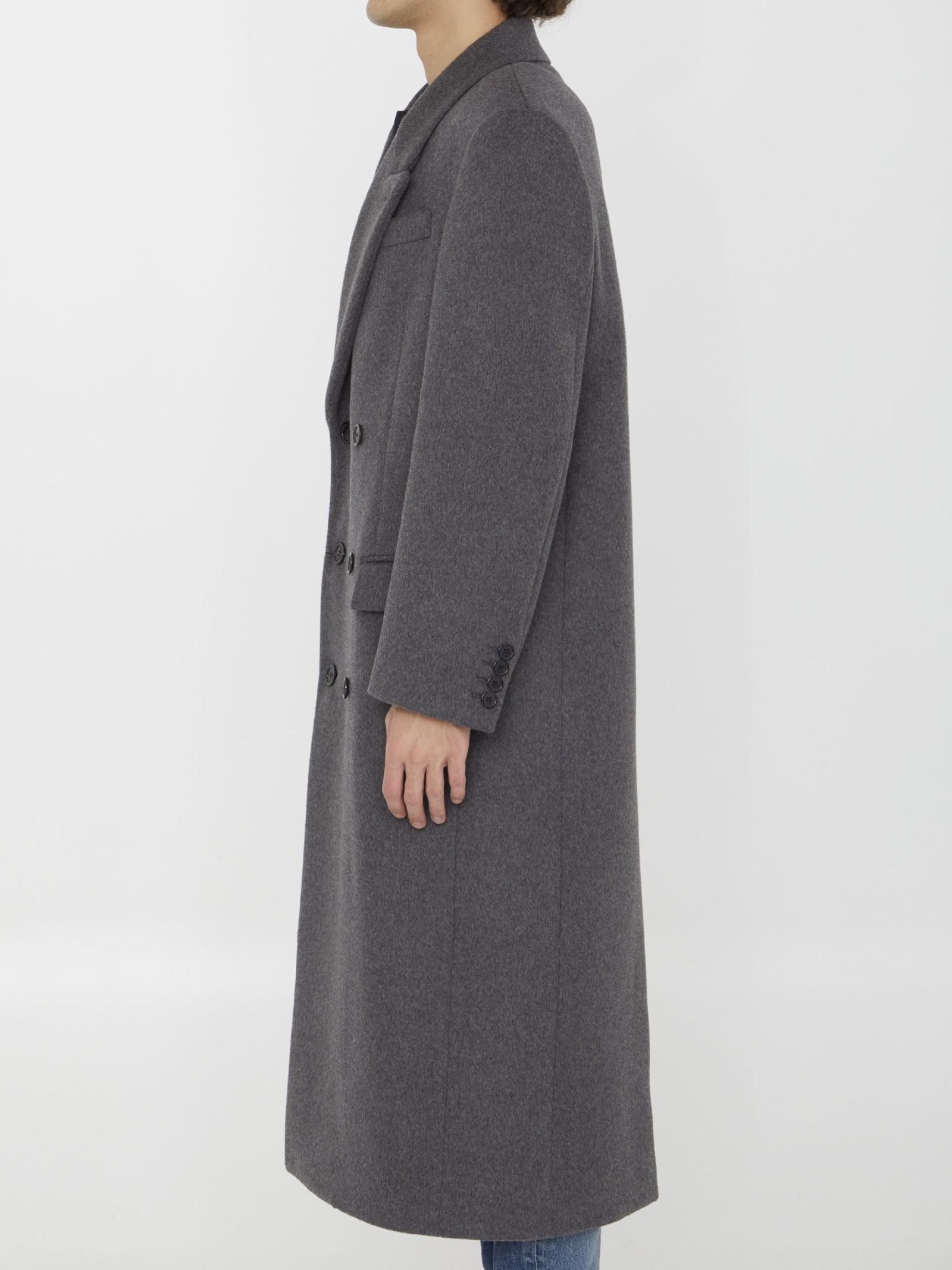 Shop Saint Laurent Wool Coat In Grey