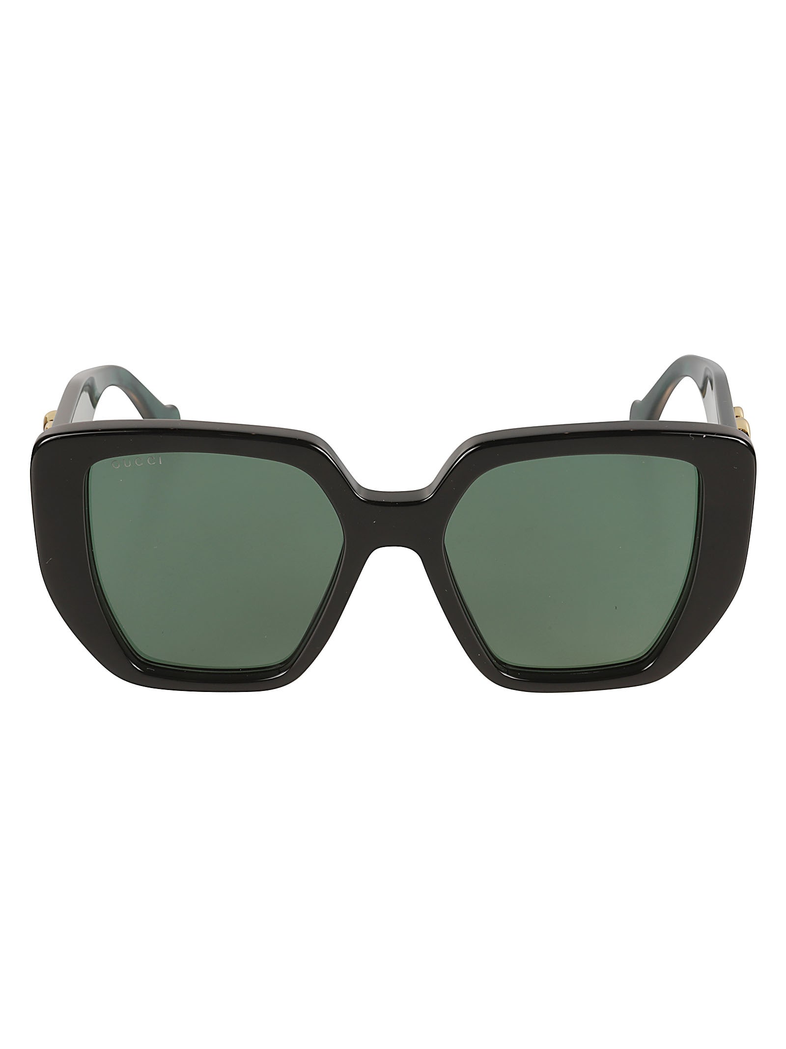 Gucci Double Gg Plaque Square Frame Sunglasses In Black/green