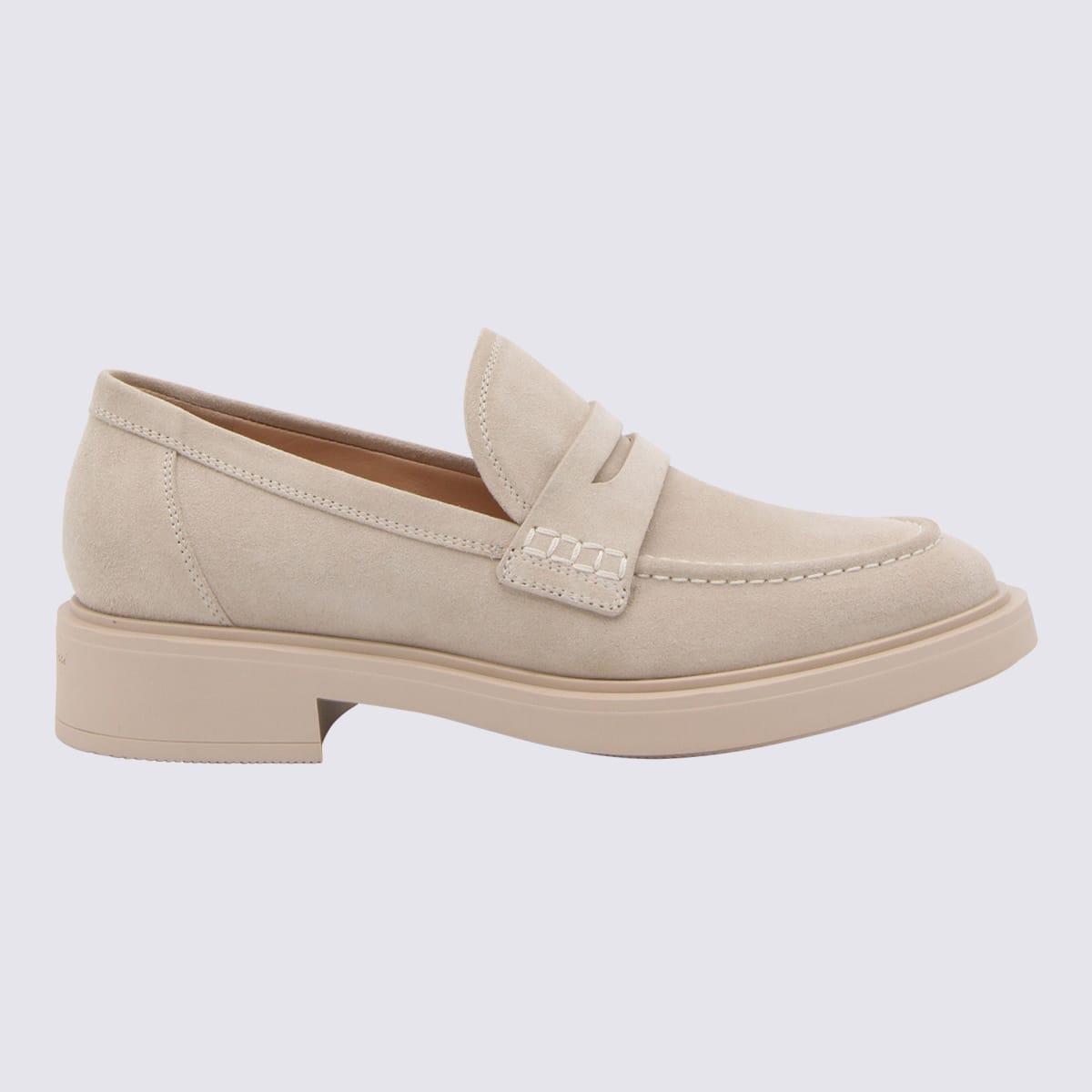 Shop Gianvito Rossi Mousse Suede Loafers In Beige