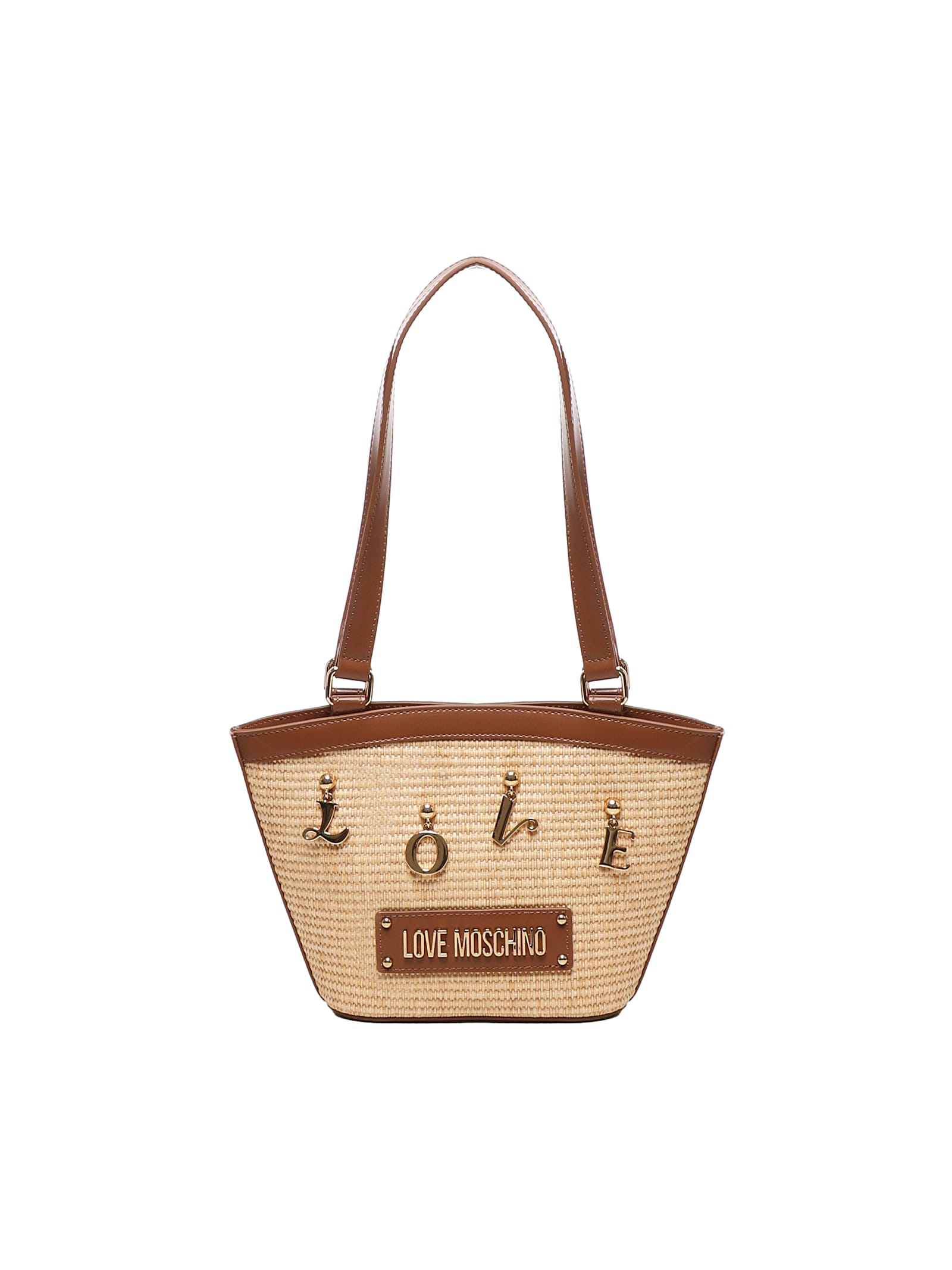 Raffia Shopper With Letter Charm