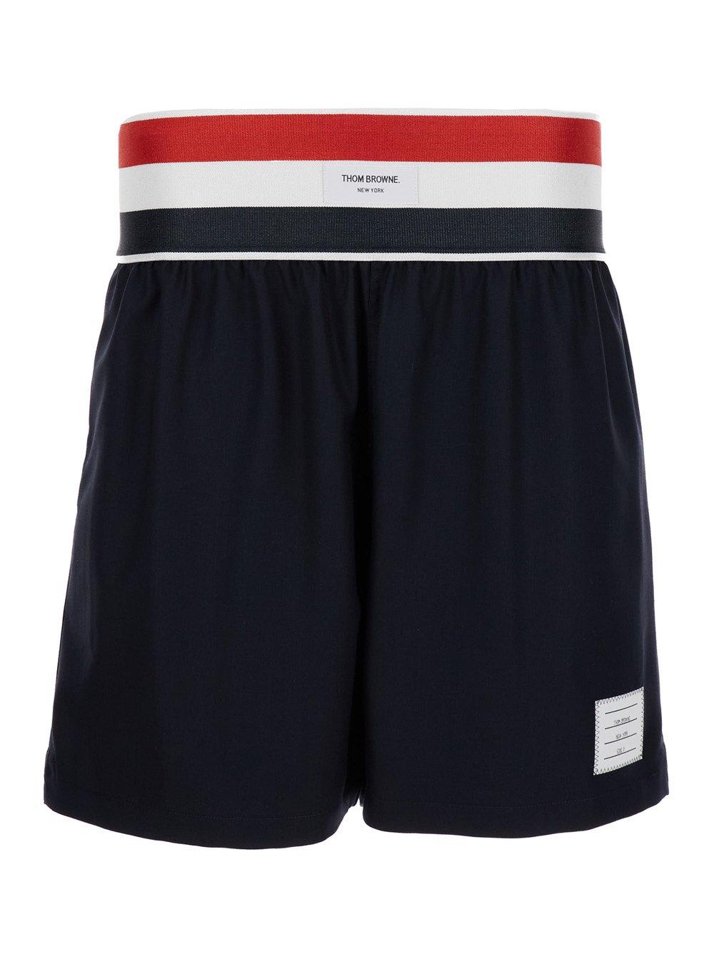 Shop Thom Browne Logo-patch Shorts In Blue