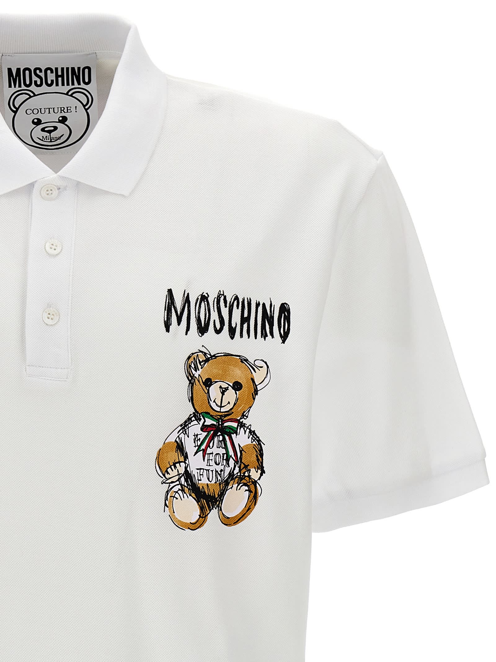 Shop Moschino Archive Teddy Polo Shirt In White