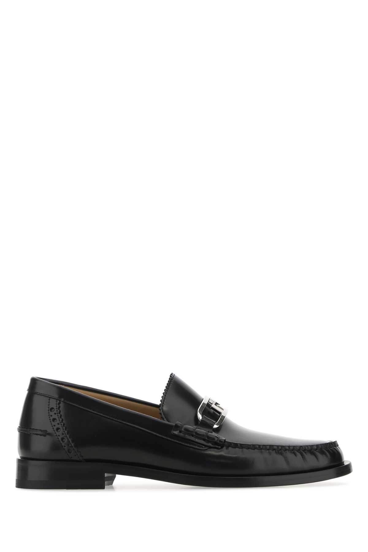 Fendi Black Leather Loafers In F0abb
