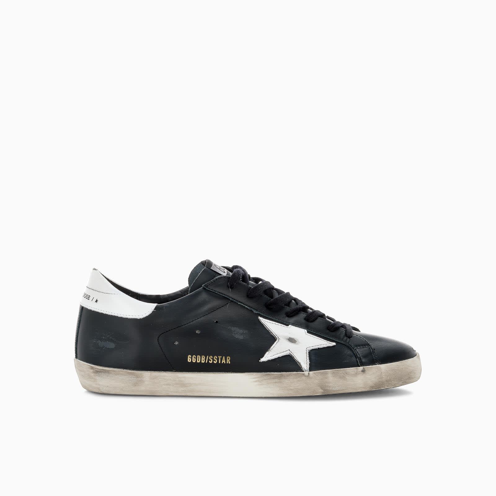 Golden Goose Black Super-star Sneakers In Leather With White Star