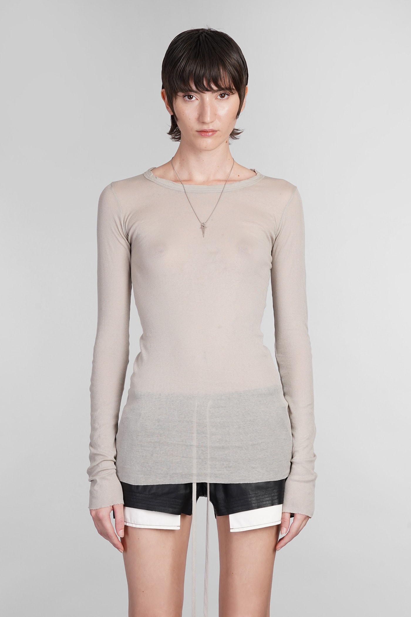 Shop Rick Owens Rib Ls T Topwear In Grey Cotton