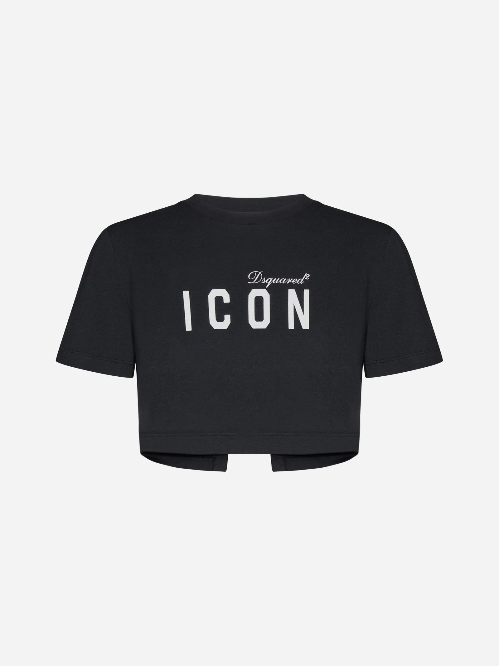 DSQUARED2 ICON COTTON CROPPED T-SHIRT