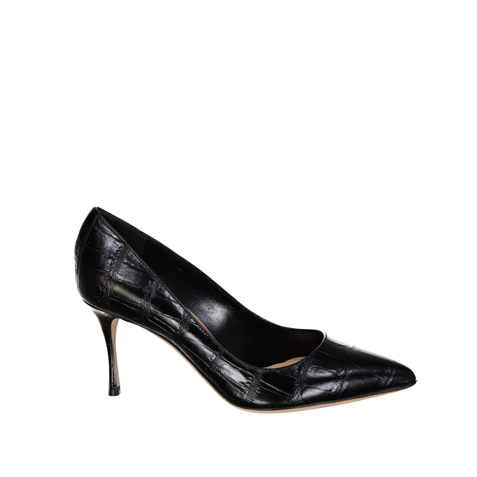 Shop Sergio Rossi Godiva 075 Croc-effect Leather Pumps In Black