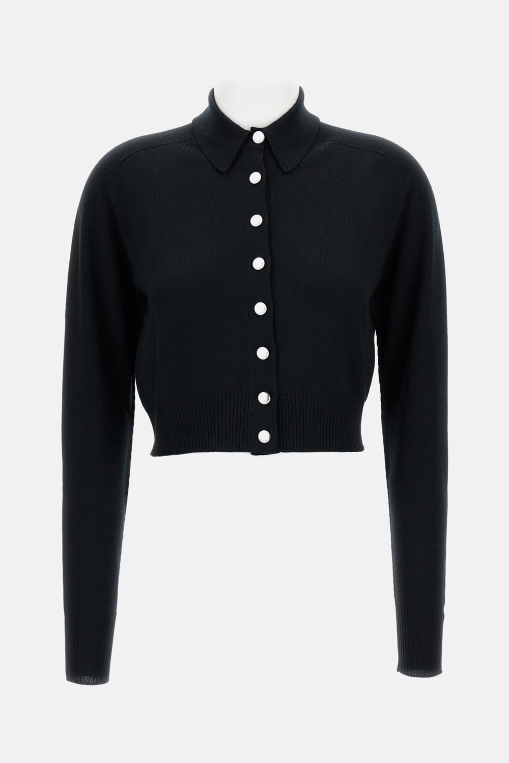 Sportmax Virgin Wool Cardigan With Classic Collar And Retro Charm In Black