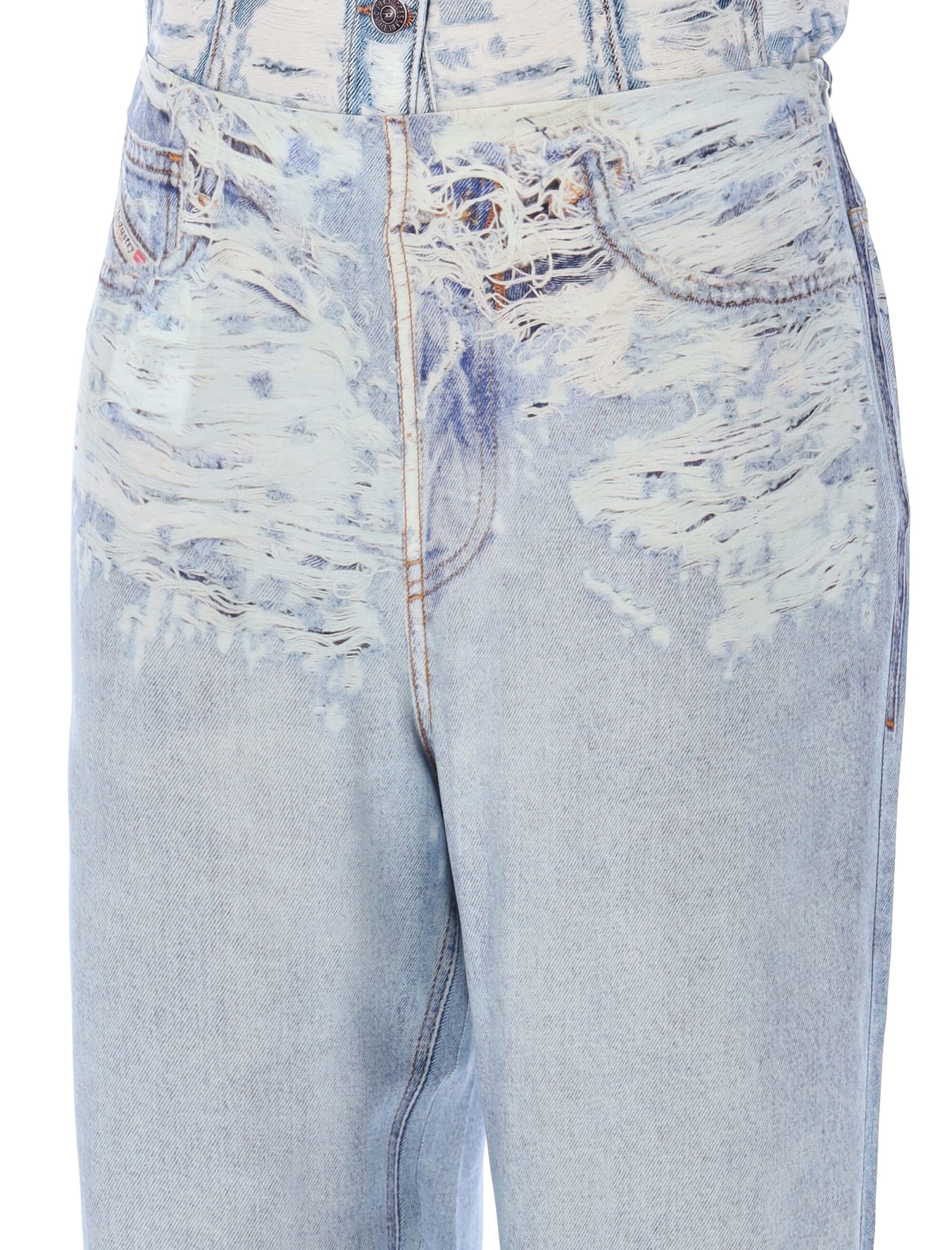 Shop Diesel Stretch Denim-like Print Pants In Blue Denim