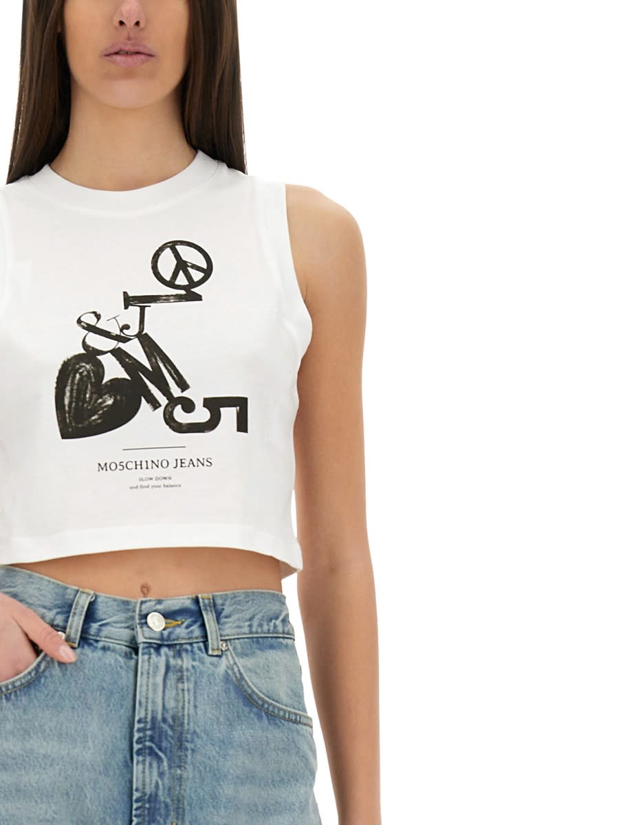 M05ch1n0 Jeans Cropped Top With Print In White