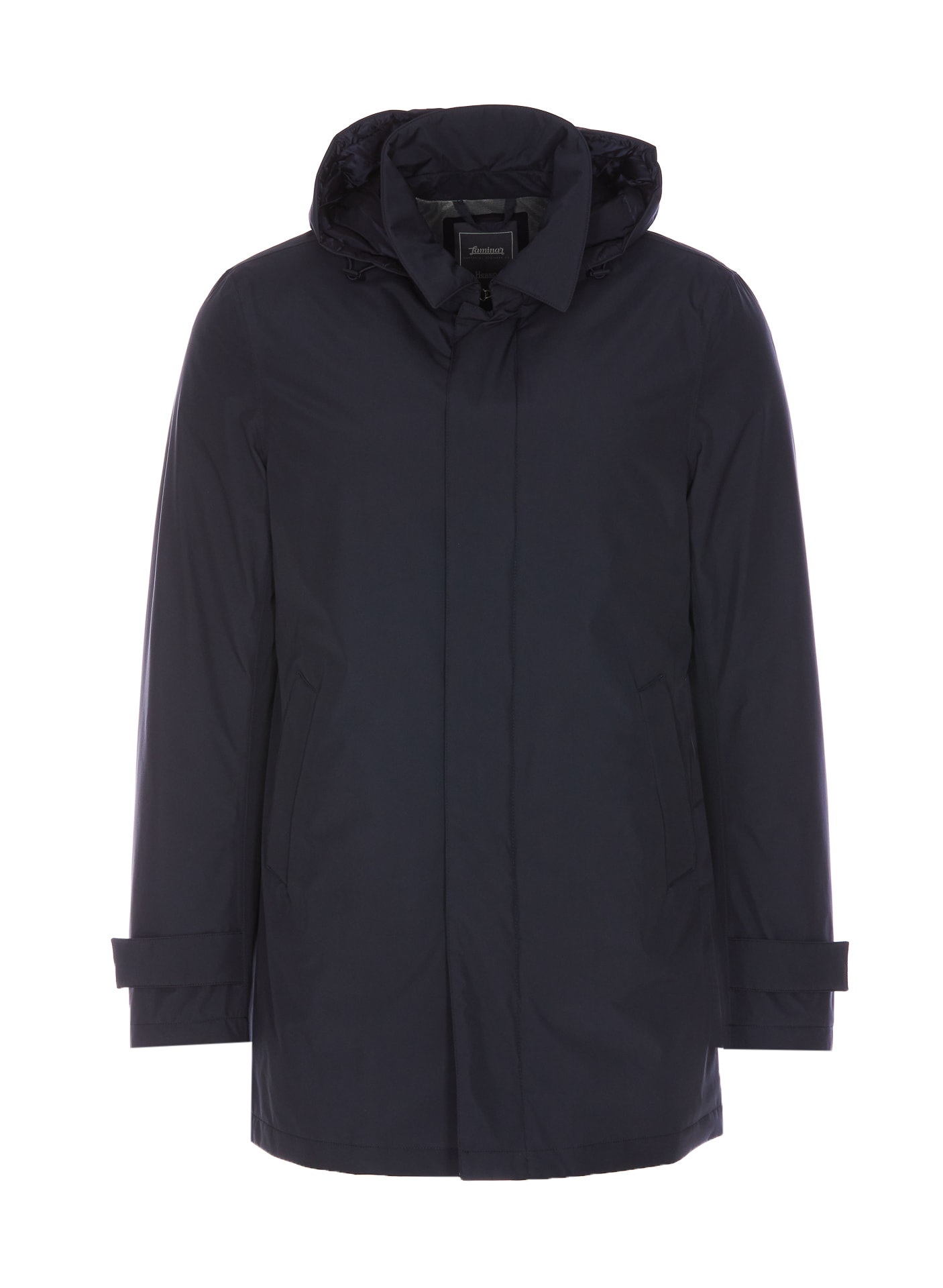Herno Hooded Carcoat With Adjustable Cuffs And Back Vent In Blue