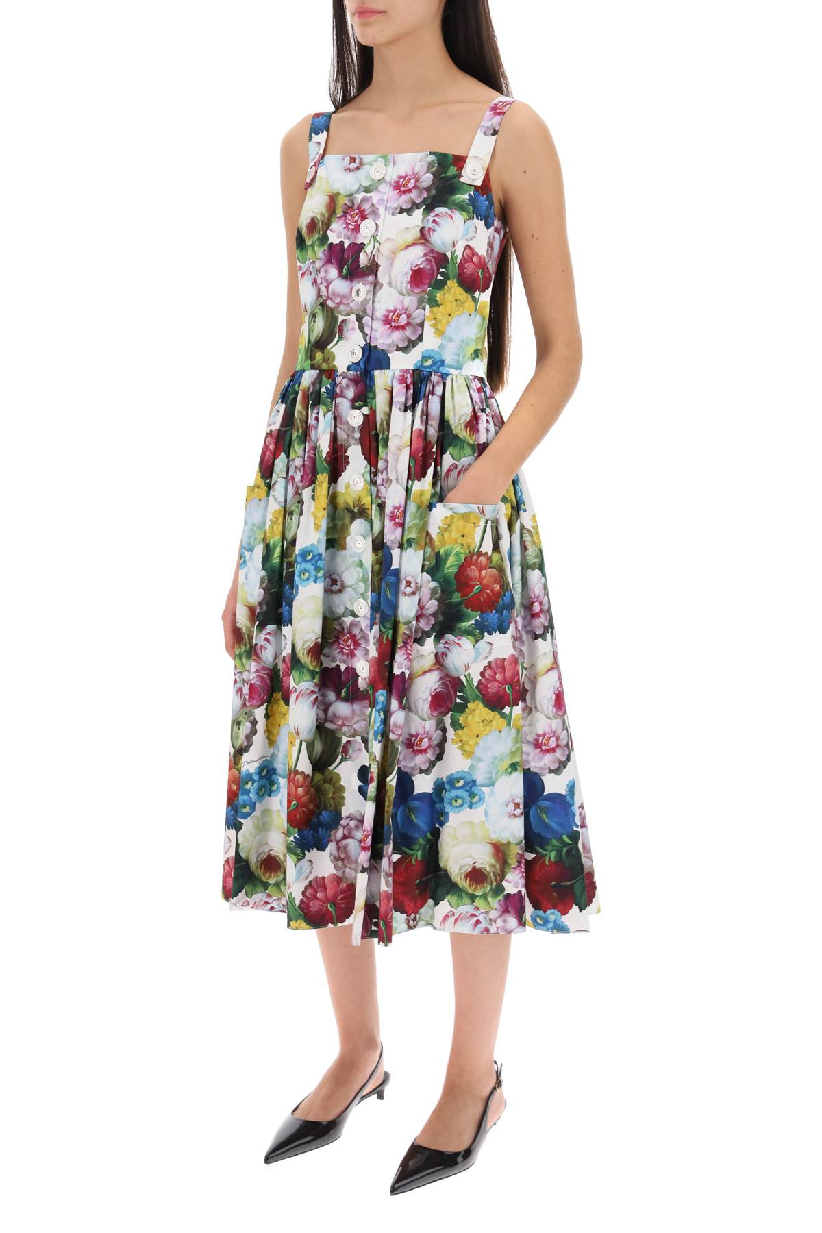 Shop Dolce & Gabbana Nocturnal Flower Print Shirt Dress In Fiore Notturno F Bco