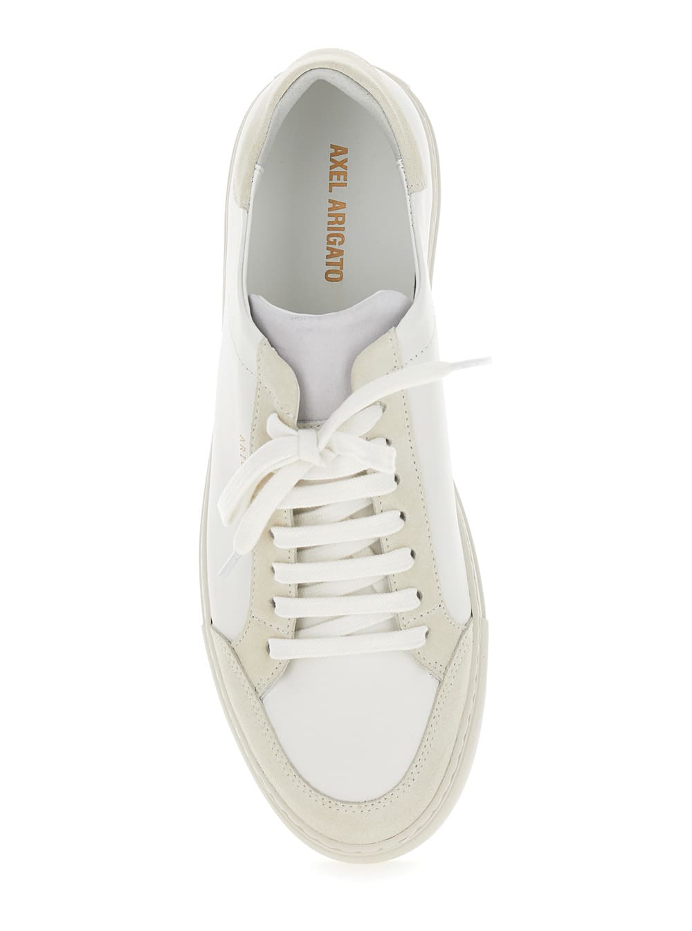 Shop Axel Arigato Clean 90 Triple White Low Top Sneakers With Laminated Logo In Leather And Suede Man