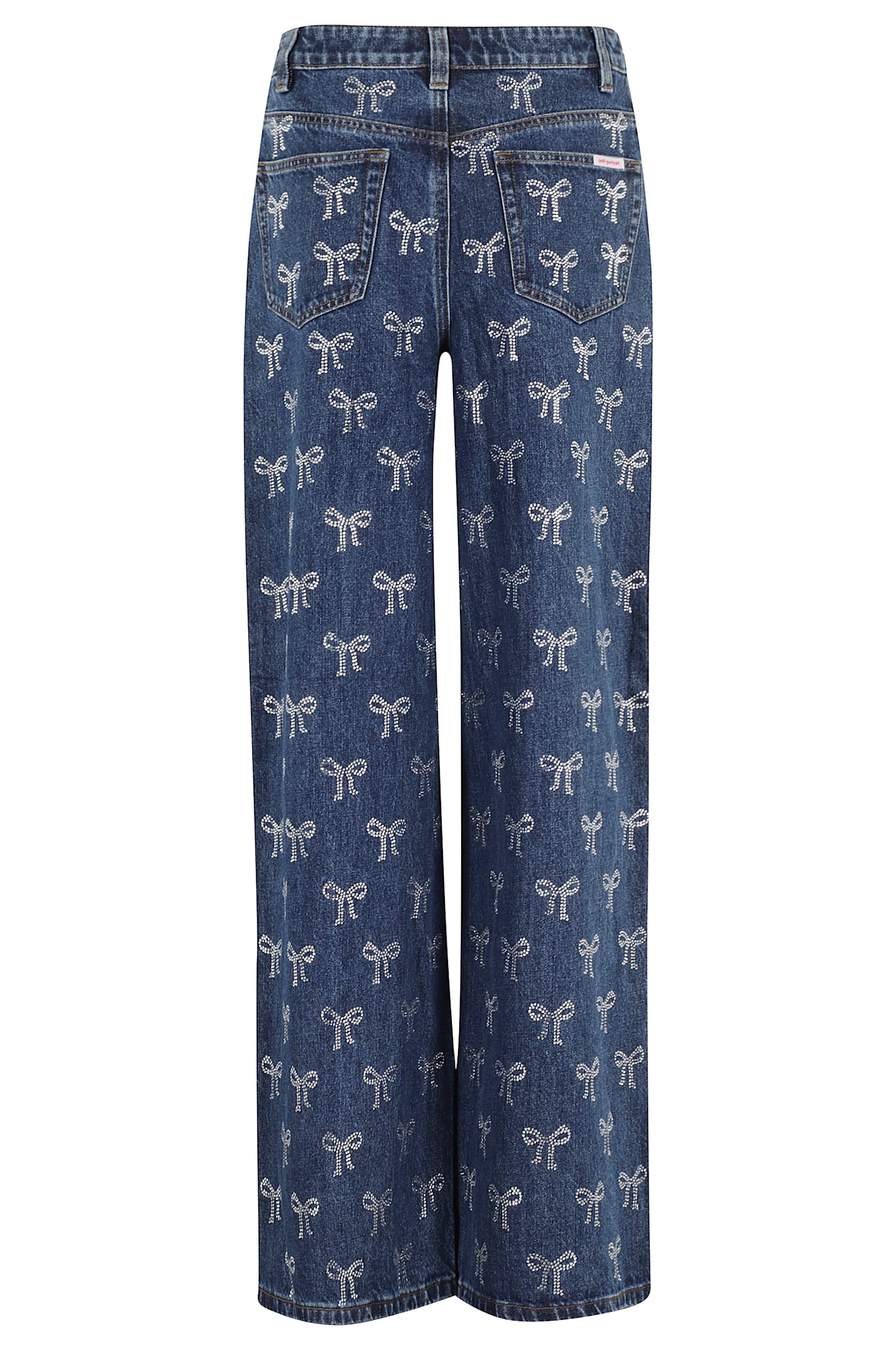 Shop Self-portrait Rhinestone Bow Denim Jeans In Blue