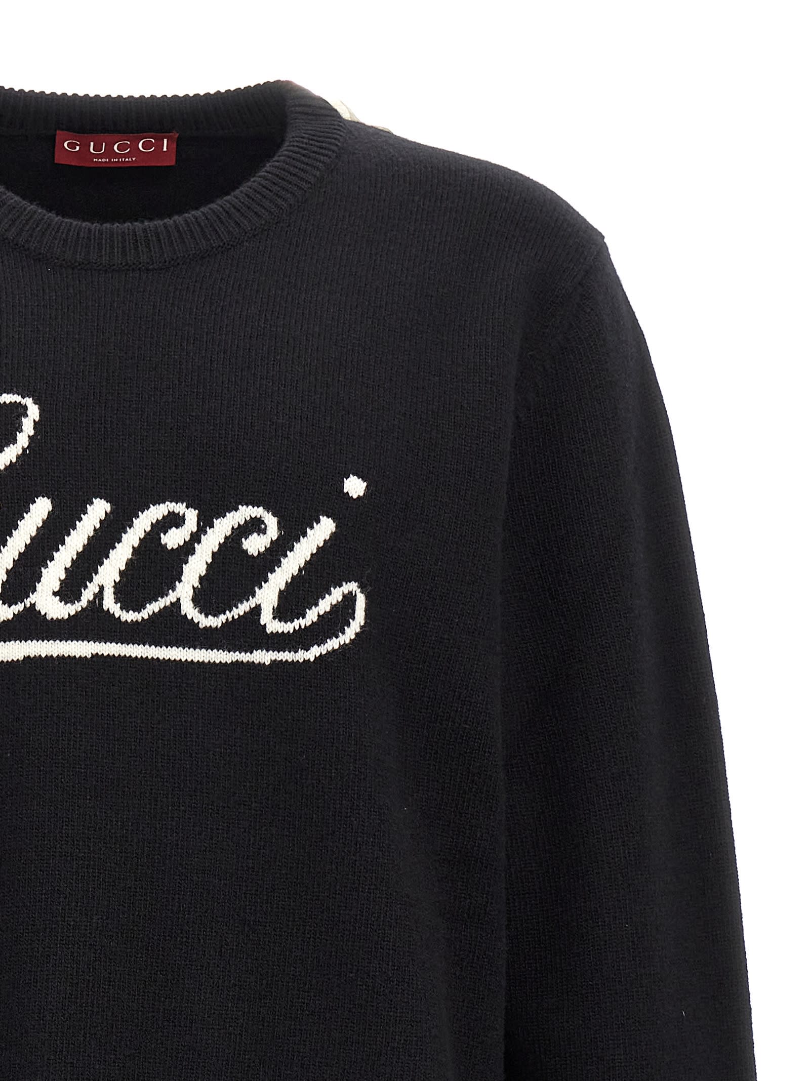 Shop Gucci Logo Intarsia Sweater In White/black