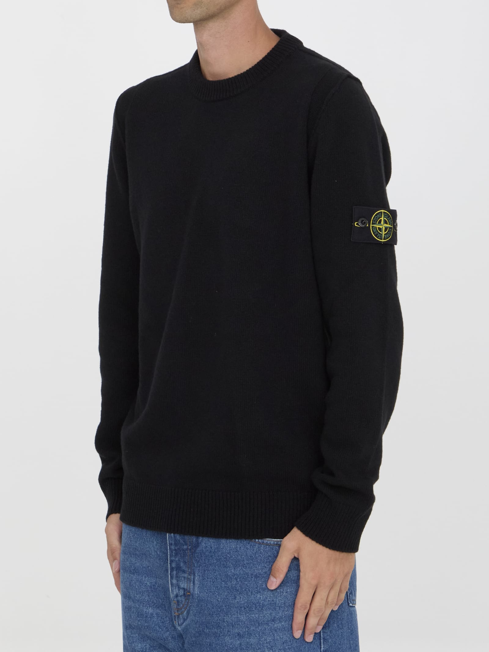 Shop Stone Island Wool Sweater In Black