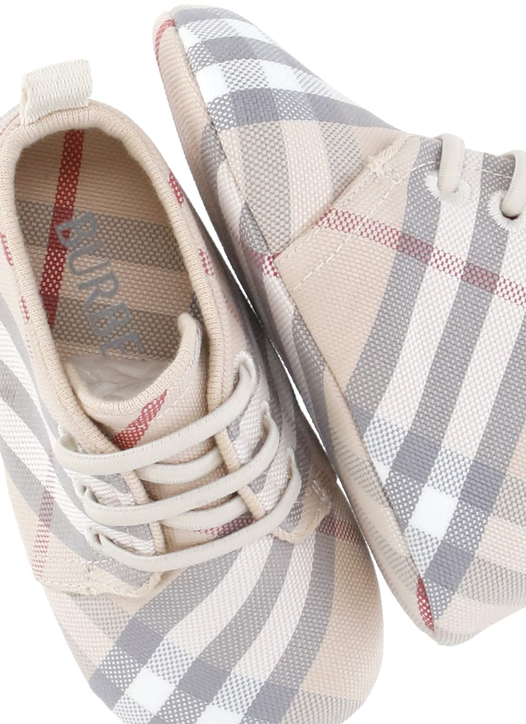 Burberry Beige Sneakers For Babykids With Vintage Check In Multi