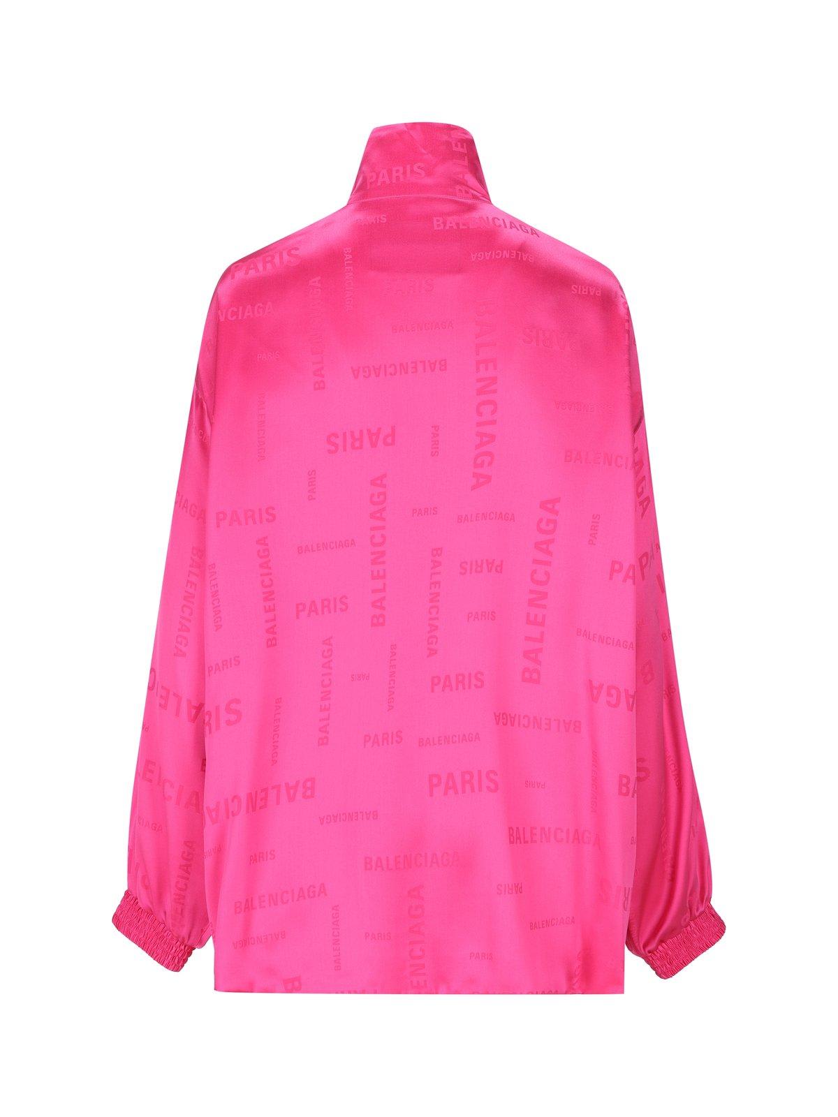 Shop Balenciaga Allover Logo Zipped Sweatshirt In Pink