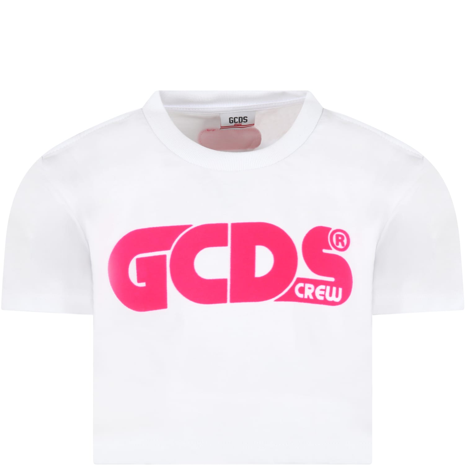 GCDS Mini White T-shirt For Girl With Neon Fuchsia Logo