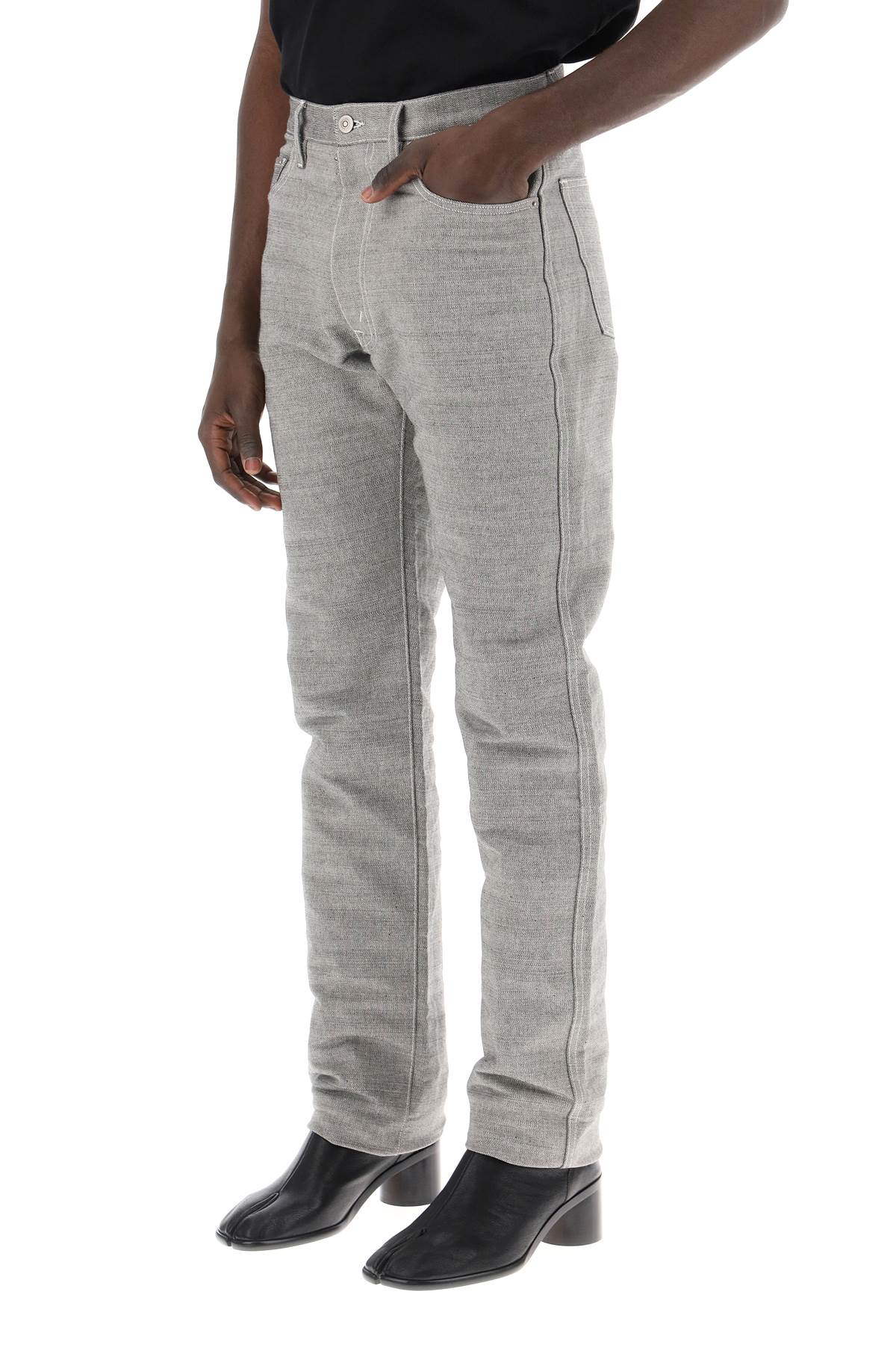 Shop Maison Margiela Five-pocket Trousers In Mã©lange Effect Canvas In Caviar (grey)