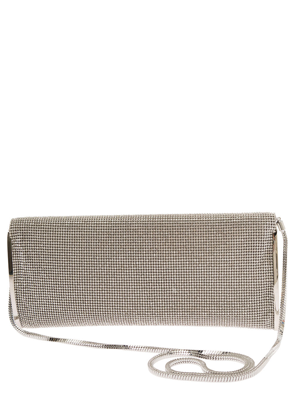 Shop Benedetta Bruzziches Kate Silver Clutch With All-over Rhinestone In Mesh Woman