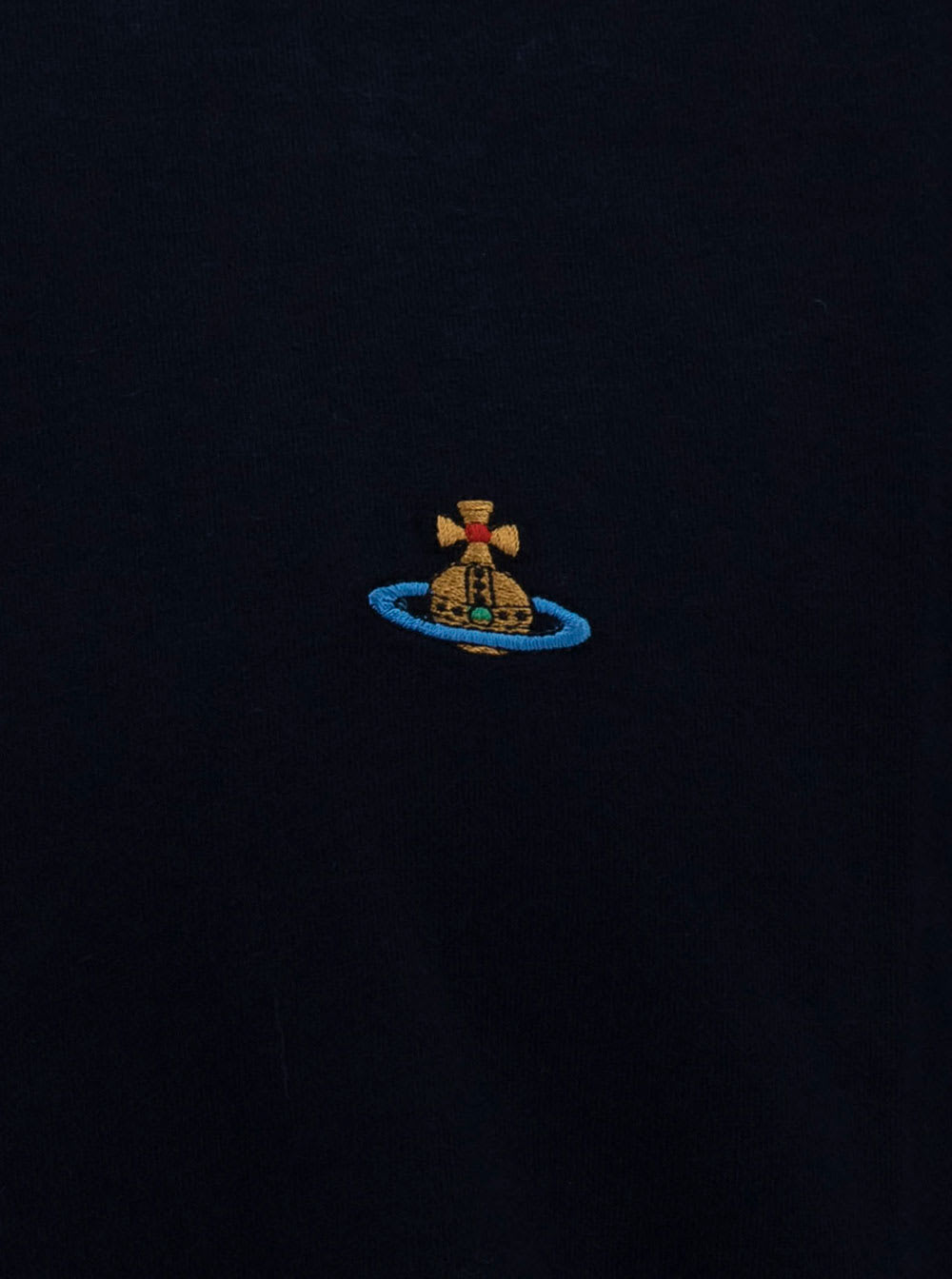 Shop Vivienne Westwood Blue Crewneck T-shirt With Multicolor Orb Embroidery In Cotton Man