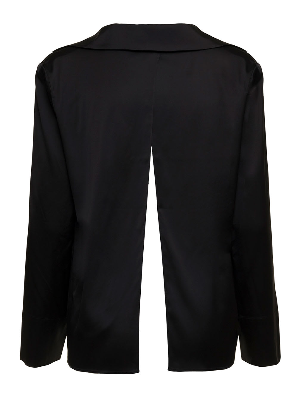 Shop Jacquemus La Chemise Notte Black Satin Shirt With Logo Charm And Open Back Woman