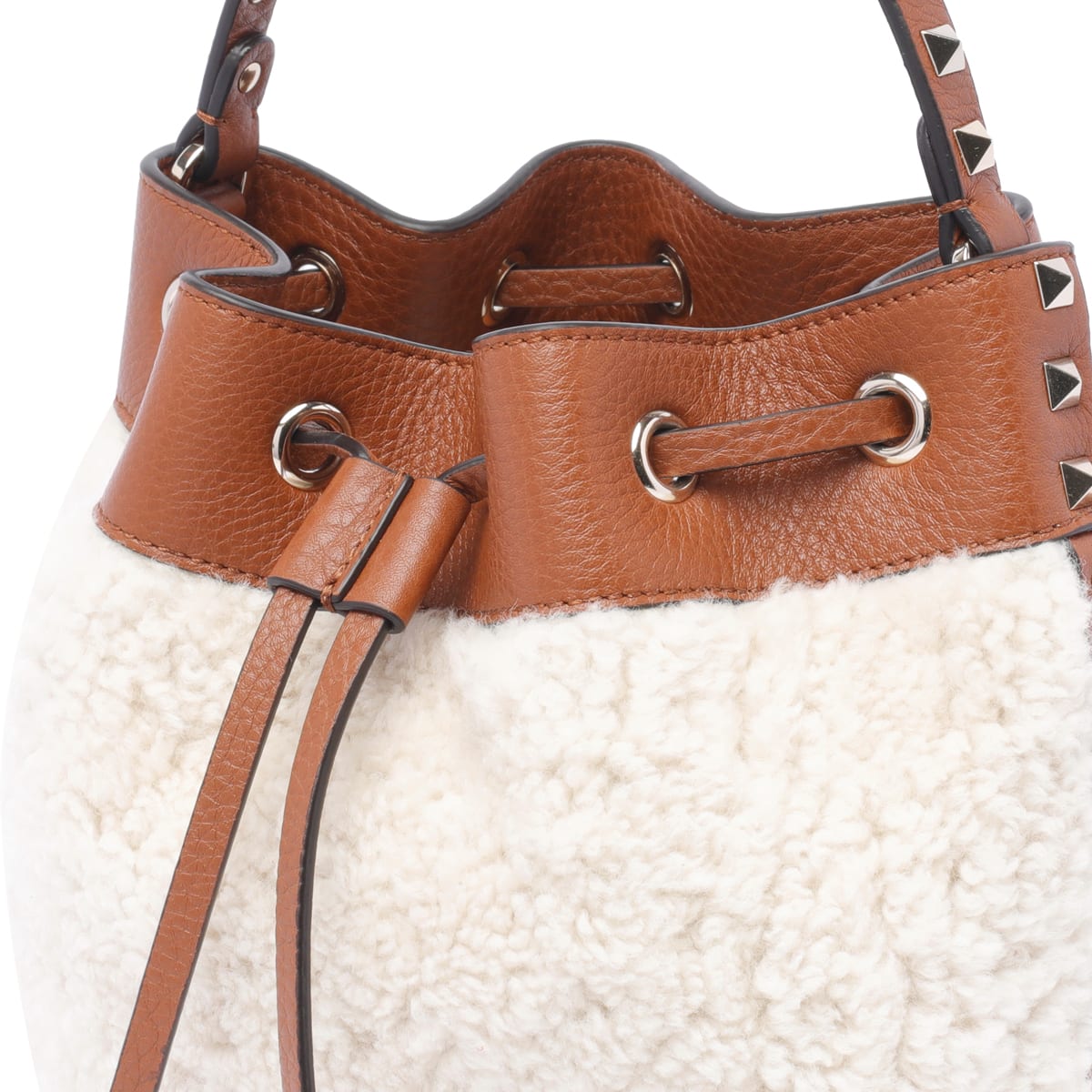 Valentino Rockstud Bucket Bag In Beige
