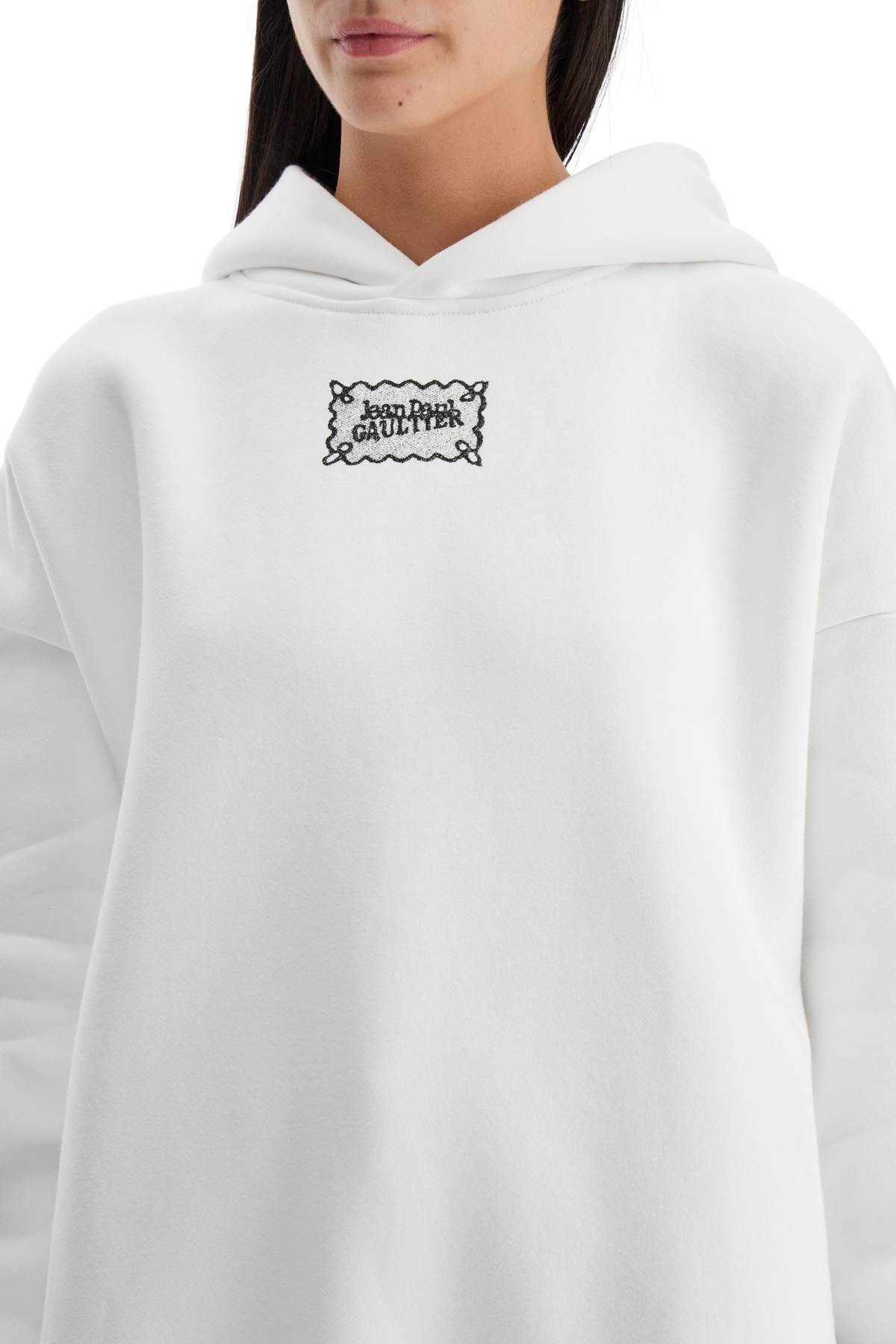 Shop Jean Paul Gaultier Oversized Hoodie With Hood In White/black (white)