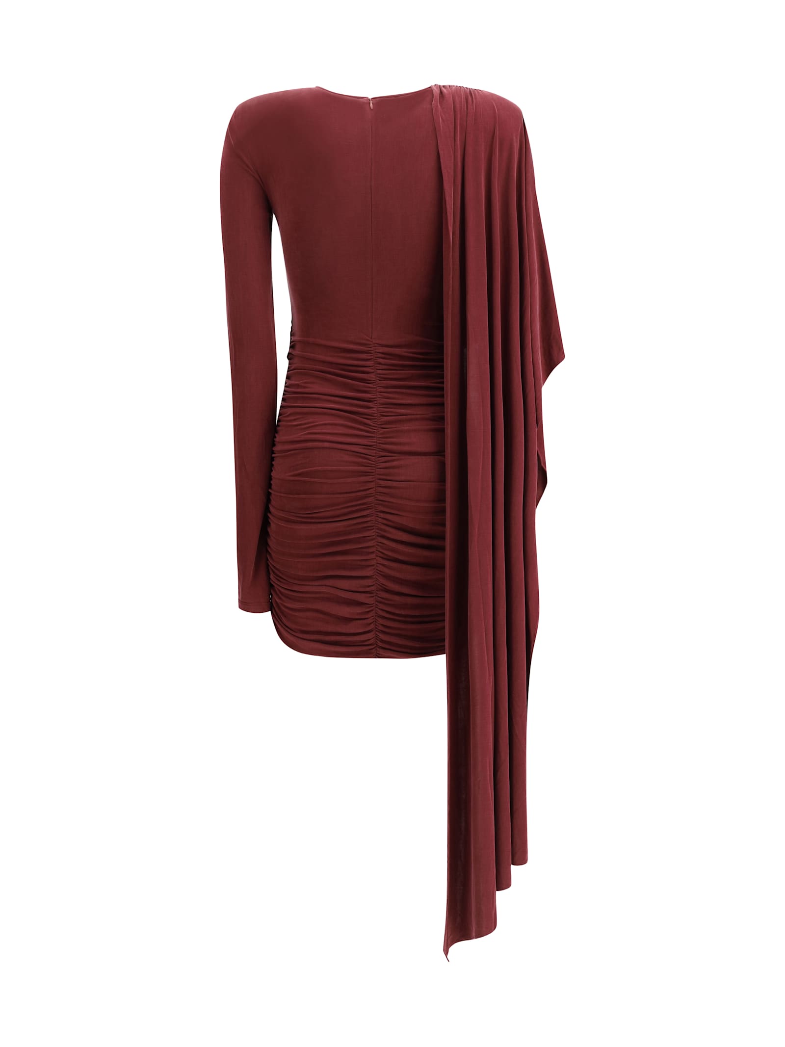 The Andamane Draped Long-sleeve Dress In Burgundy