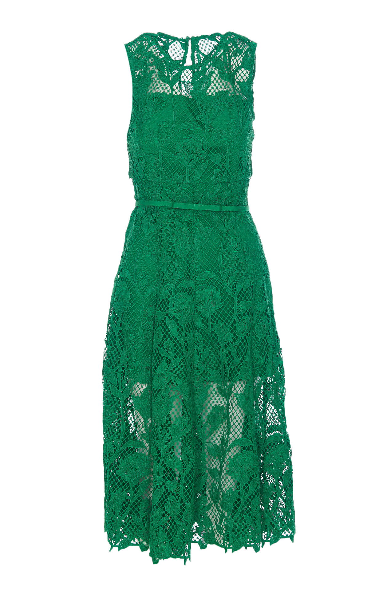 Shop Self-portrait Laces Mini Sleeveless Dress In Green