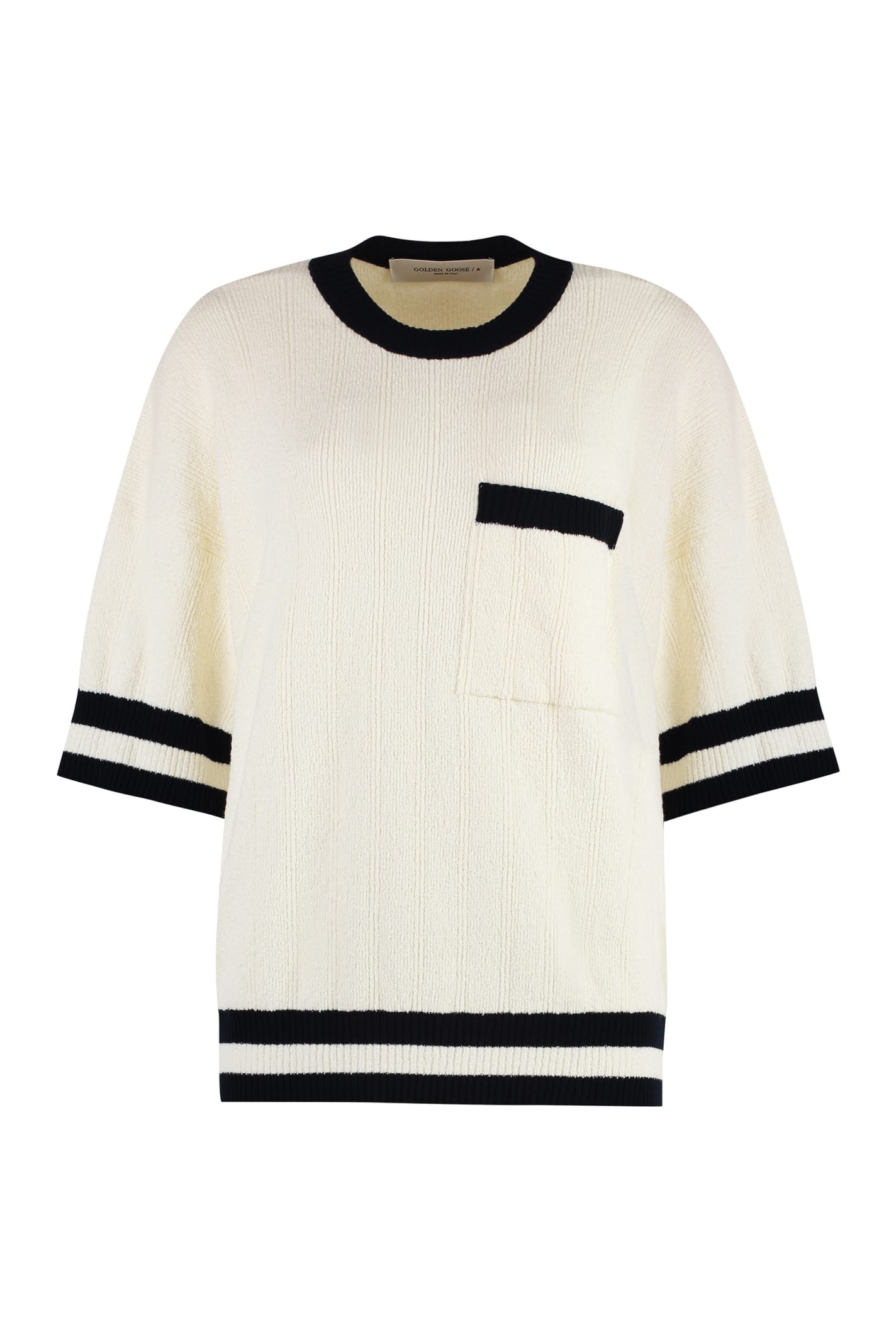 Shop Golden Goose Lou Short Sleeve Sweater In Panna