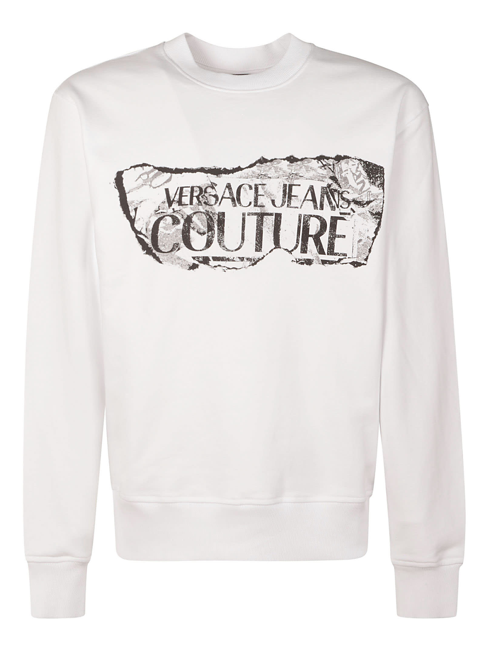 Shop Versace Jeans Couture Couture Logo Ribbed Sweatshirt In White