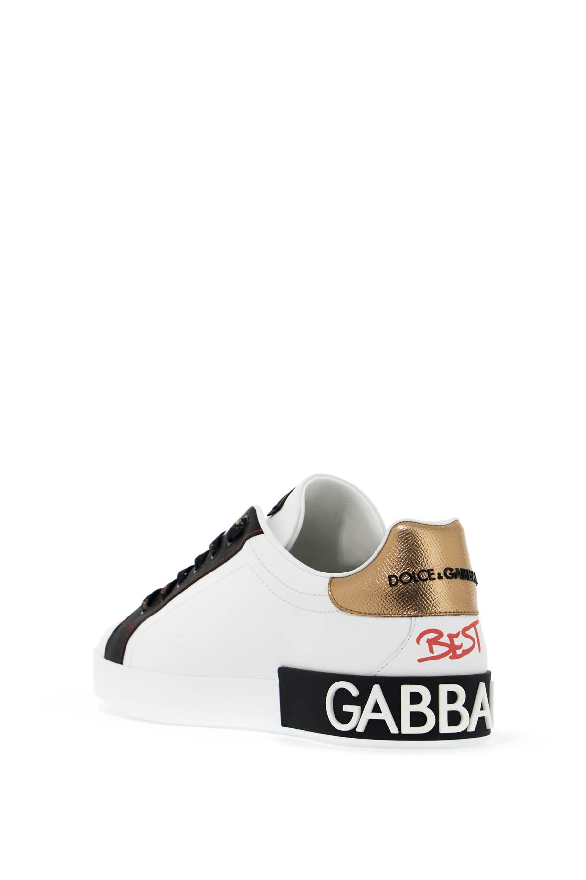 Shop Dolce & Gabbana Portofino Sneakers With Patches And Embroidery In Scritte Fdo.bianco (white)