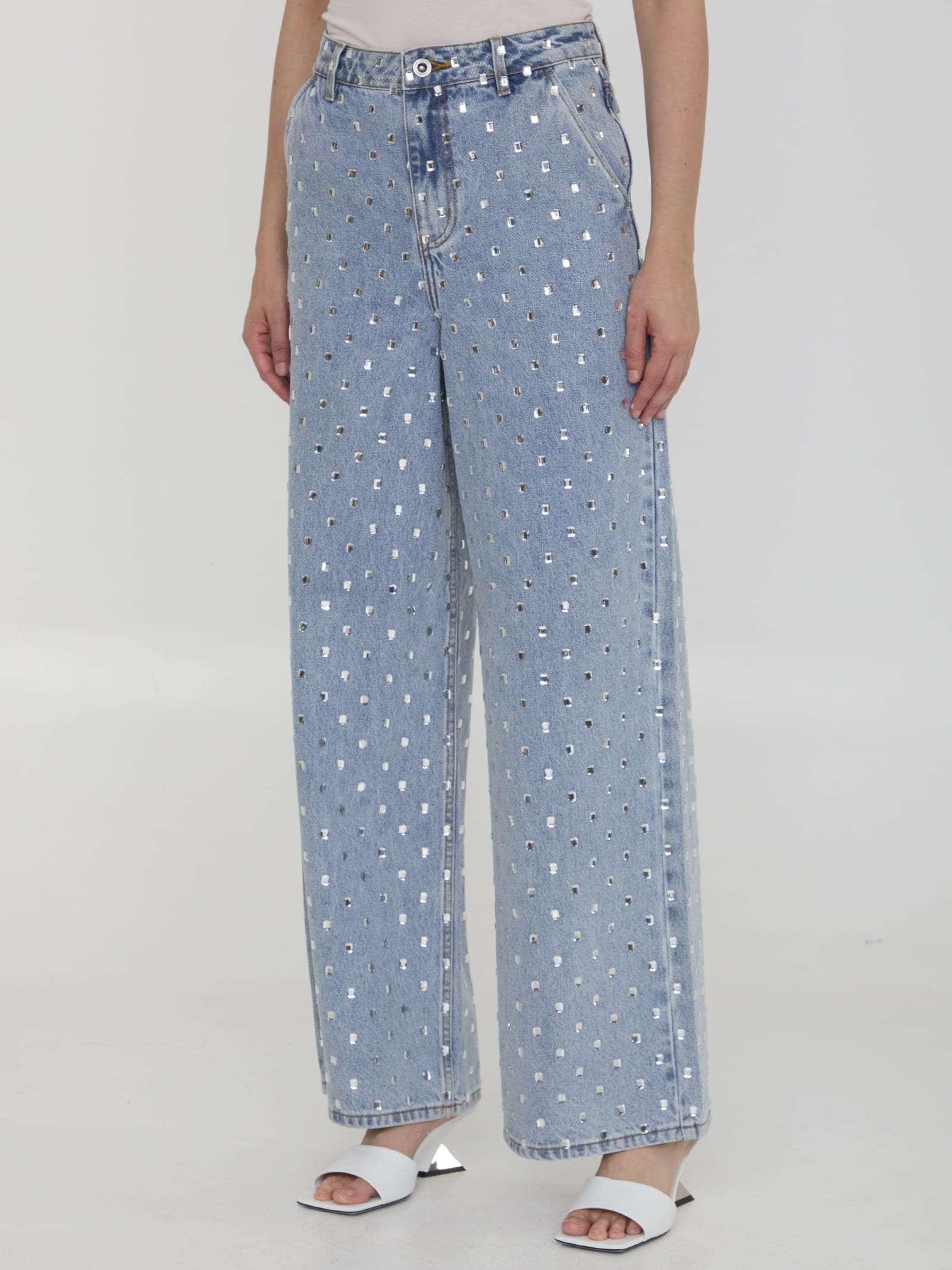 Shop Self-portrait Rhinestone Denim Jeans In Blue