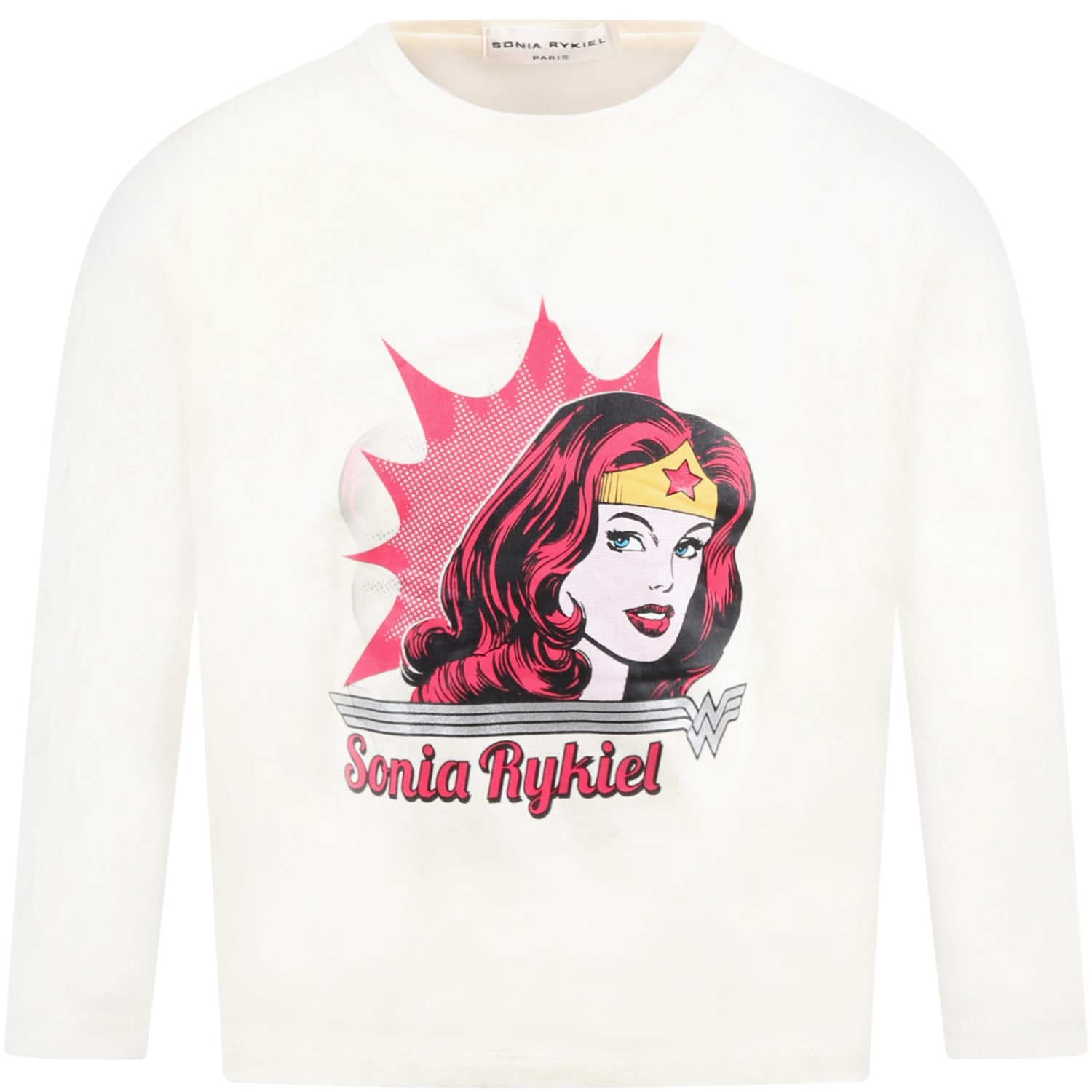 Rykiel Enfant Ivory T-shirt For Girl With Wonder Woman