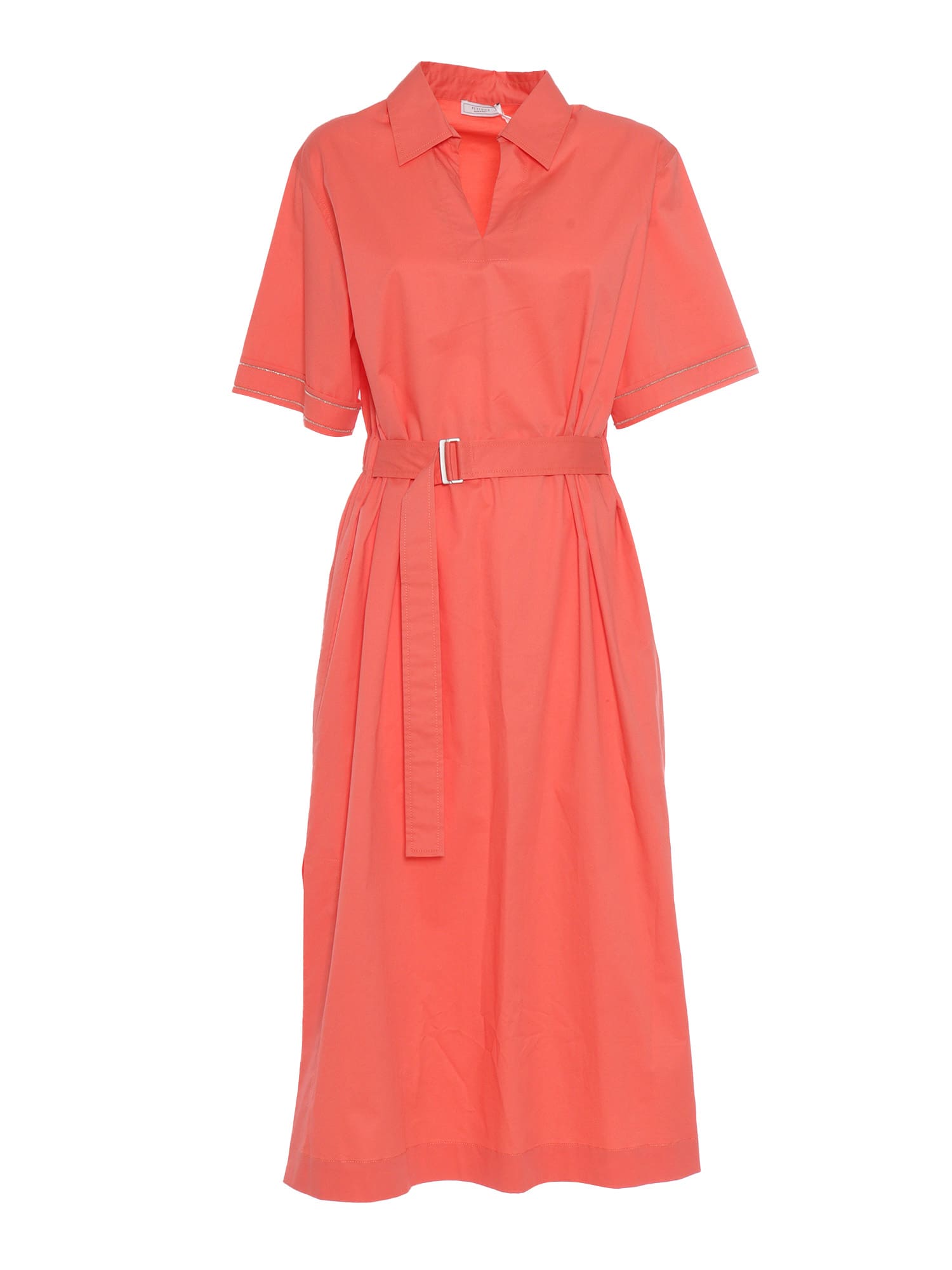 Shop Peserico Coral Colored Midi Dress In Red