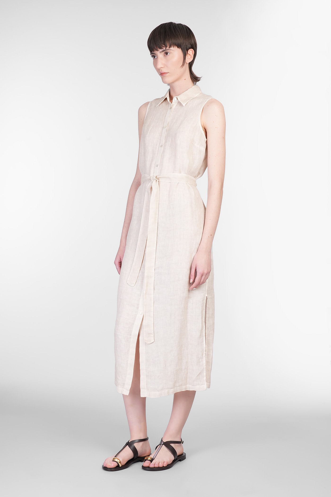 120% Lino Dress Woman In Beige Linen In Neutral