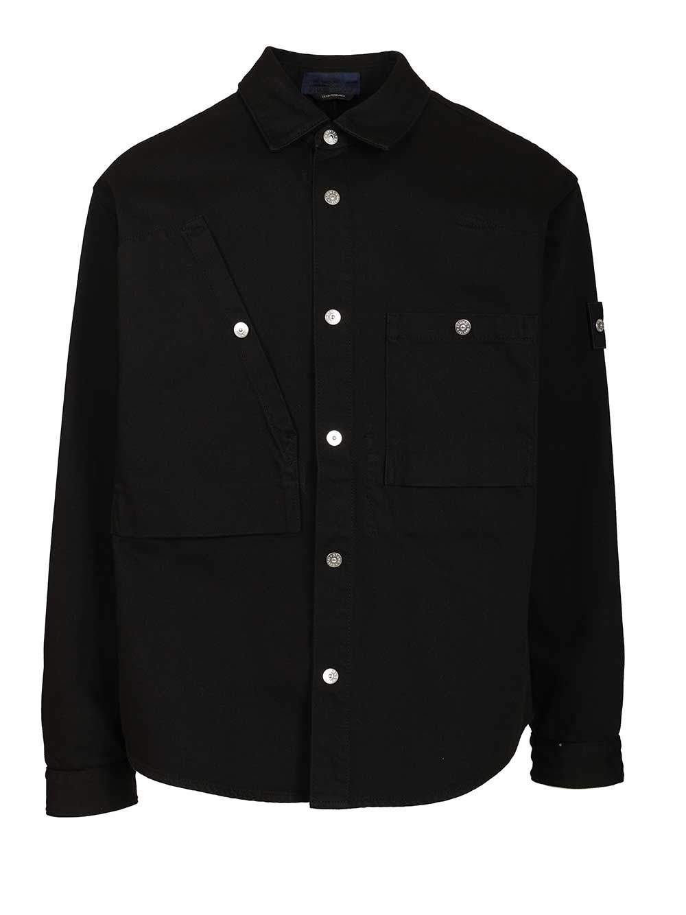 Stone Island Bull Denim-tc Overshirt With Bellows Pockets In Black