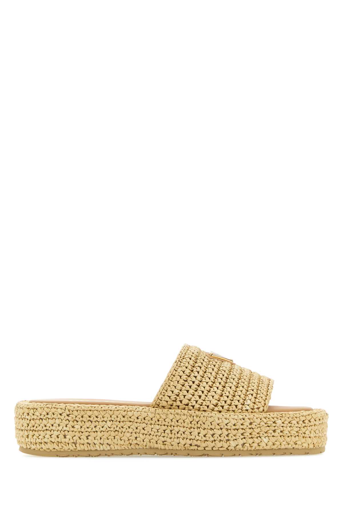 Prada Raffie Single-band Platform Slides In Naturale