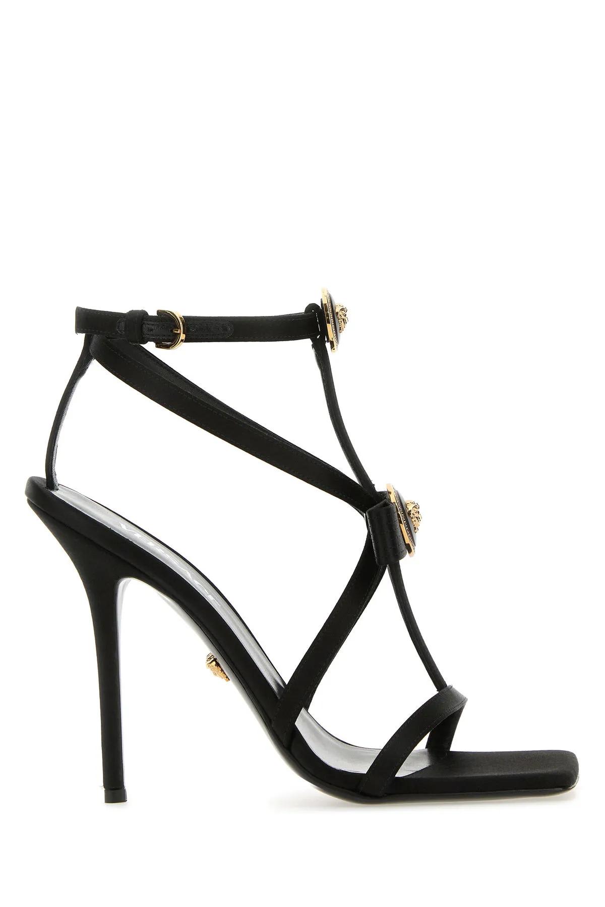 VERSACE BLACK SATIN SANDALS 